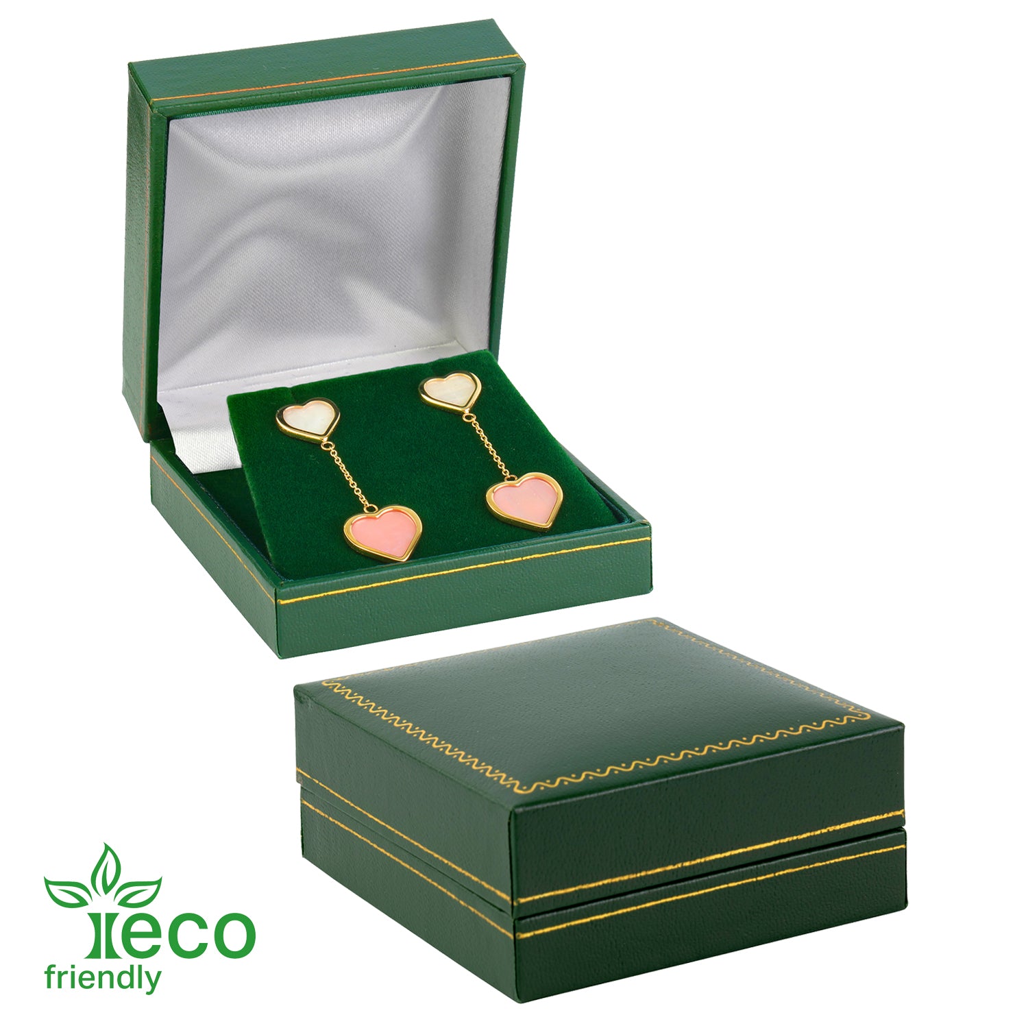 Eco-Friendly Plastic Clip Earring Box, Paper-Covered with Gold Accent