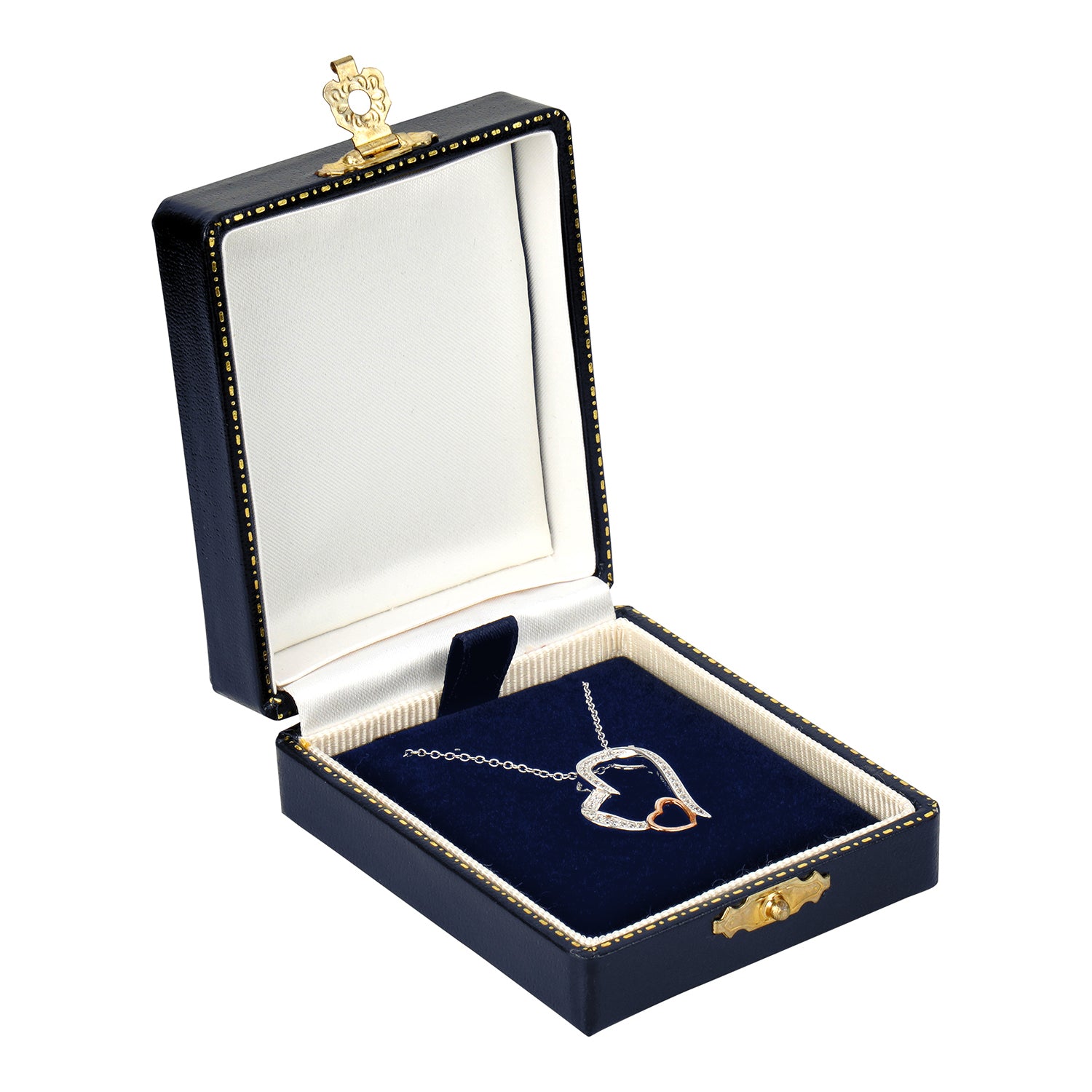 Antique Look Leatherette Pendant Box with Satin Inner Lid