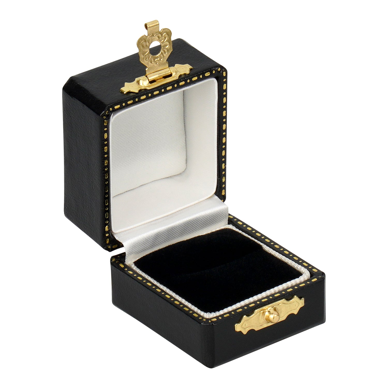 Antique Look Leatherette Single Ring Box with Satin Inner Lid