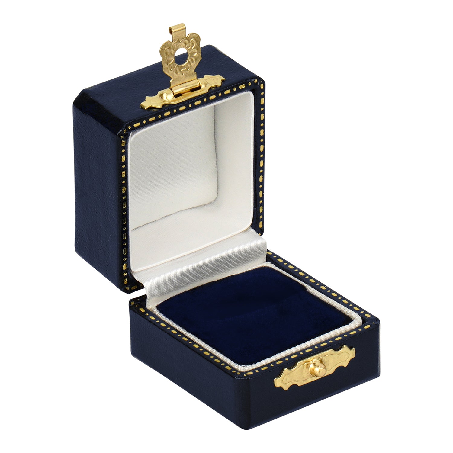 Antique Look Leatherette Single Ring Box with Satin Inner Lid