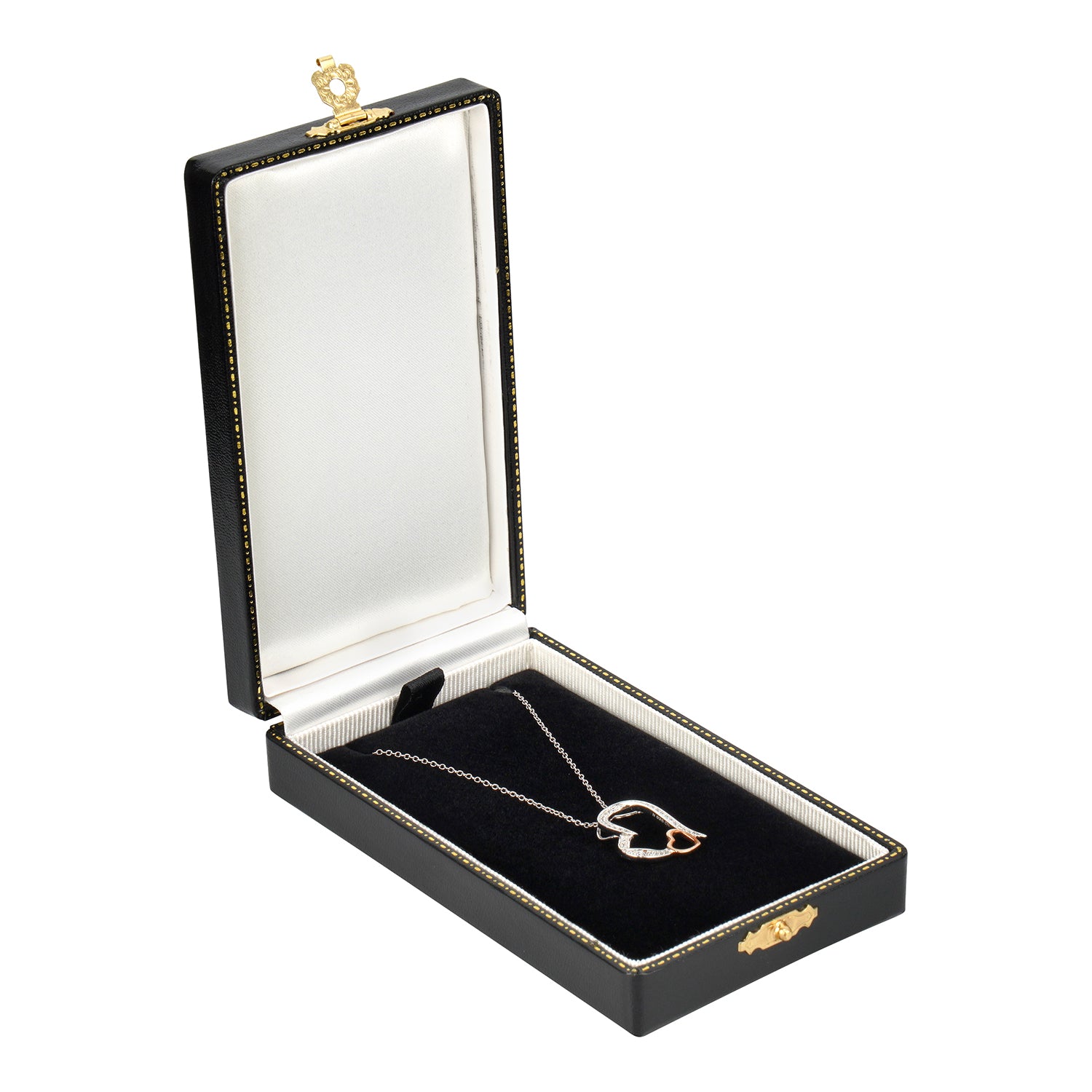 Antique Look Leatherette Wide Pendant Box with Satin Inner Lid