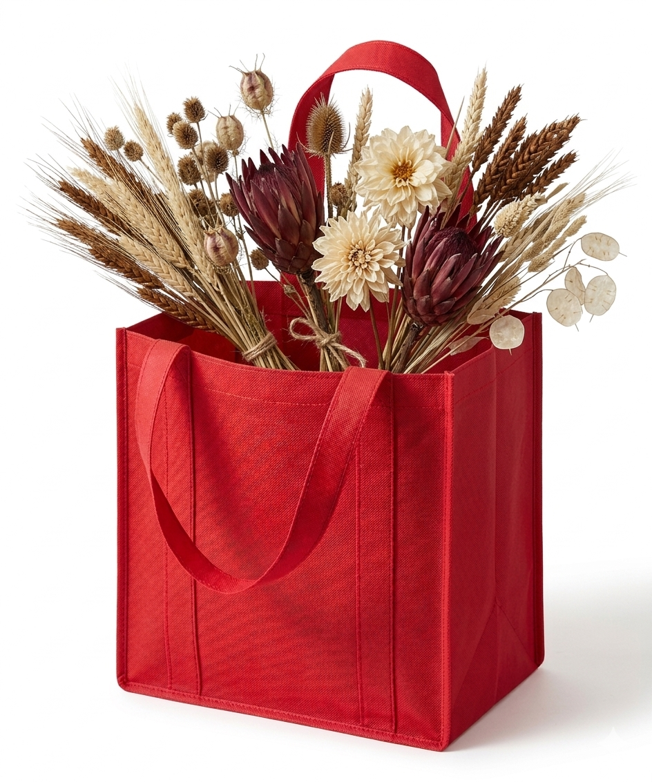 Red Nonwoven Bag with Outer Stitched Handle