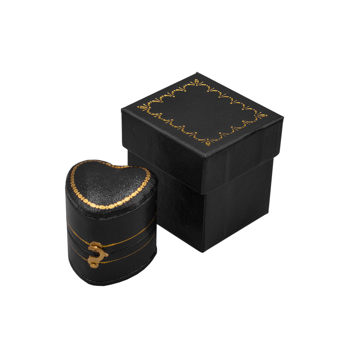 Eco-Friendly Leatherette Paper-Covered Heart-Shaped Plastic Single Ring Box with Gold Detailing