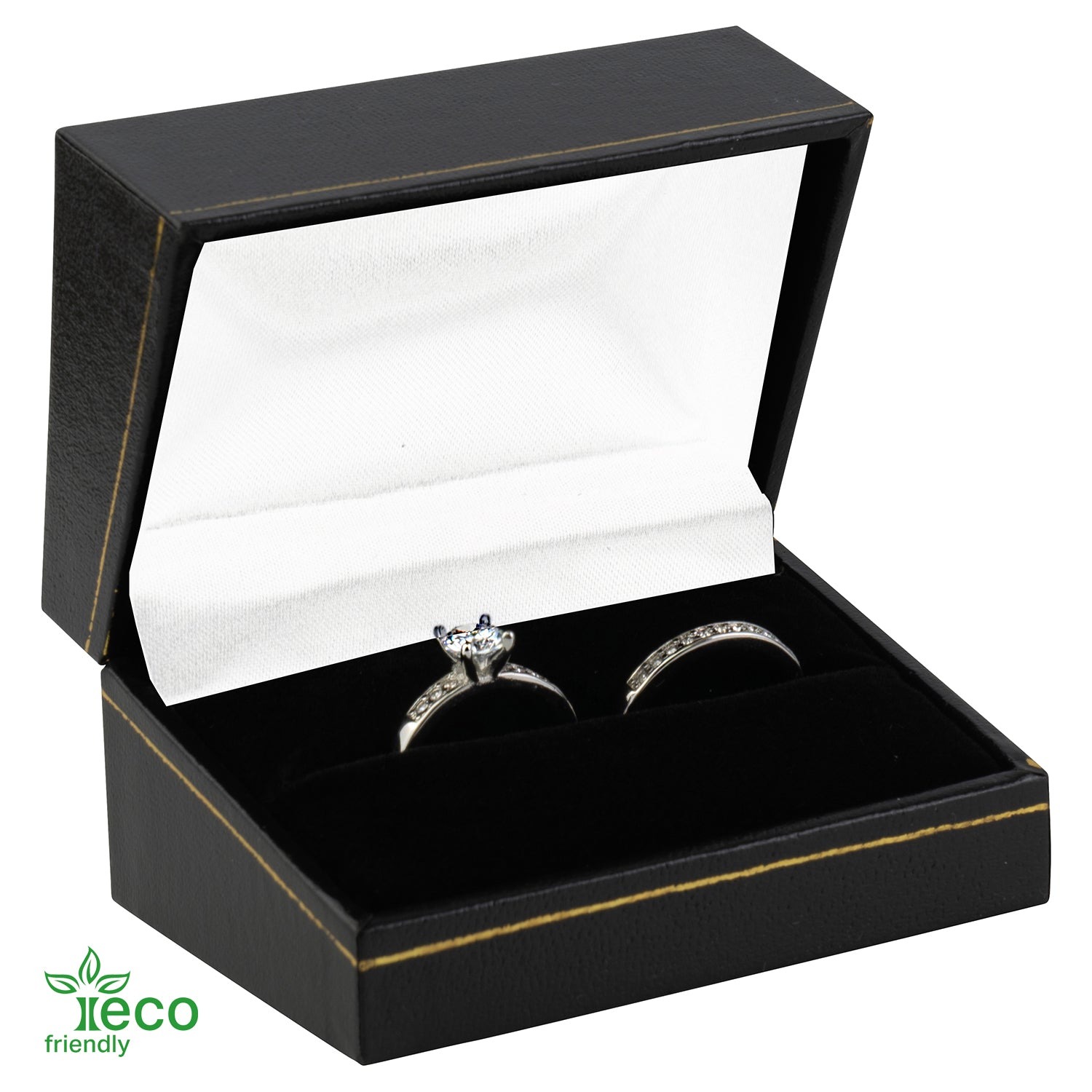 Eco-Friendly Paper Covered Double Ring Box with Gold Accent
