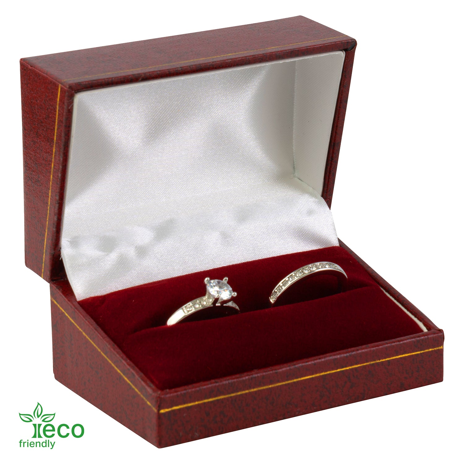 Eco-Friendly Paper Covered Double Ring Box with Gold Accent