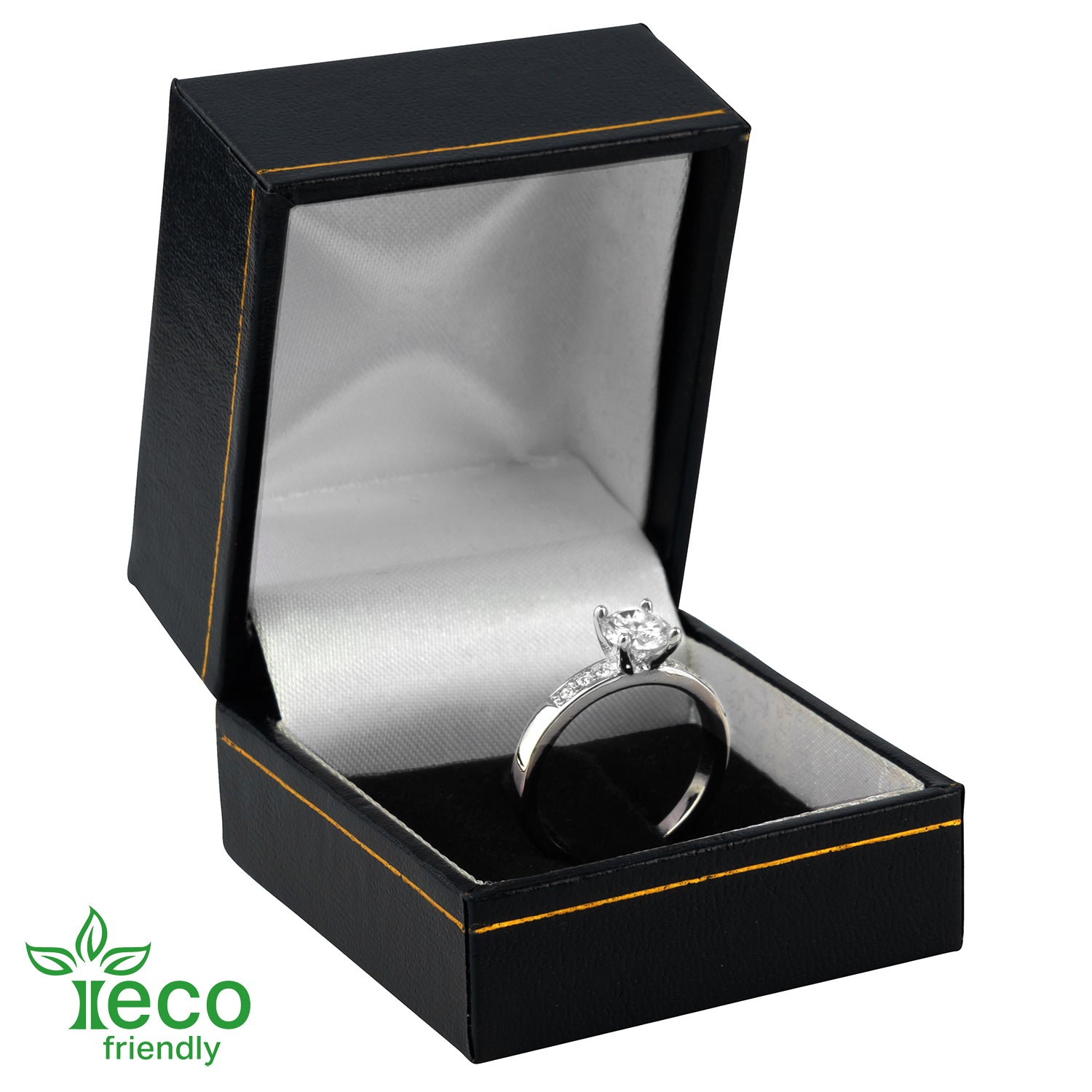 Eco-Friendly Plastic Clip Ring Box, Paper-Covered with Gold Accent