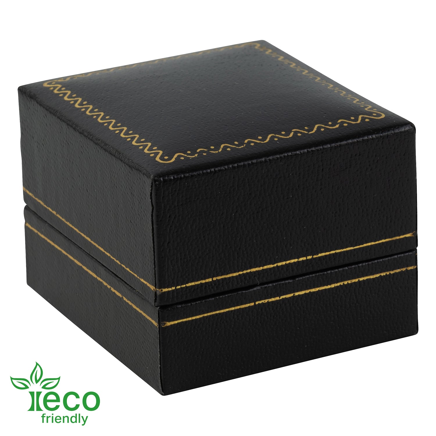 Eco-Friendly Plastic Clip Ring Box, Paper-Covered with Gold Accent
