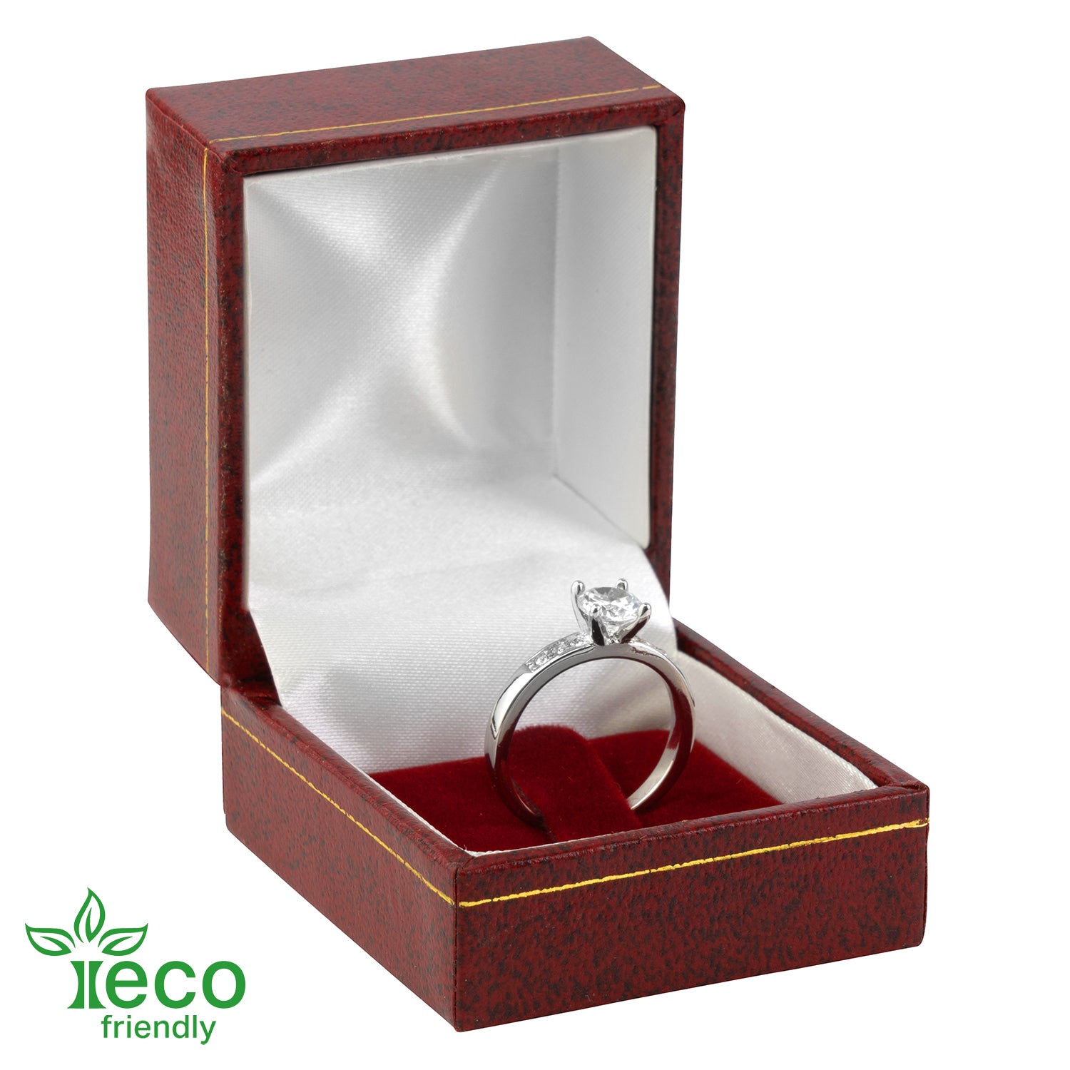 Eco-Friendly Plastic Clip Ring Box, Paper-Covered with Gold Accent