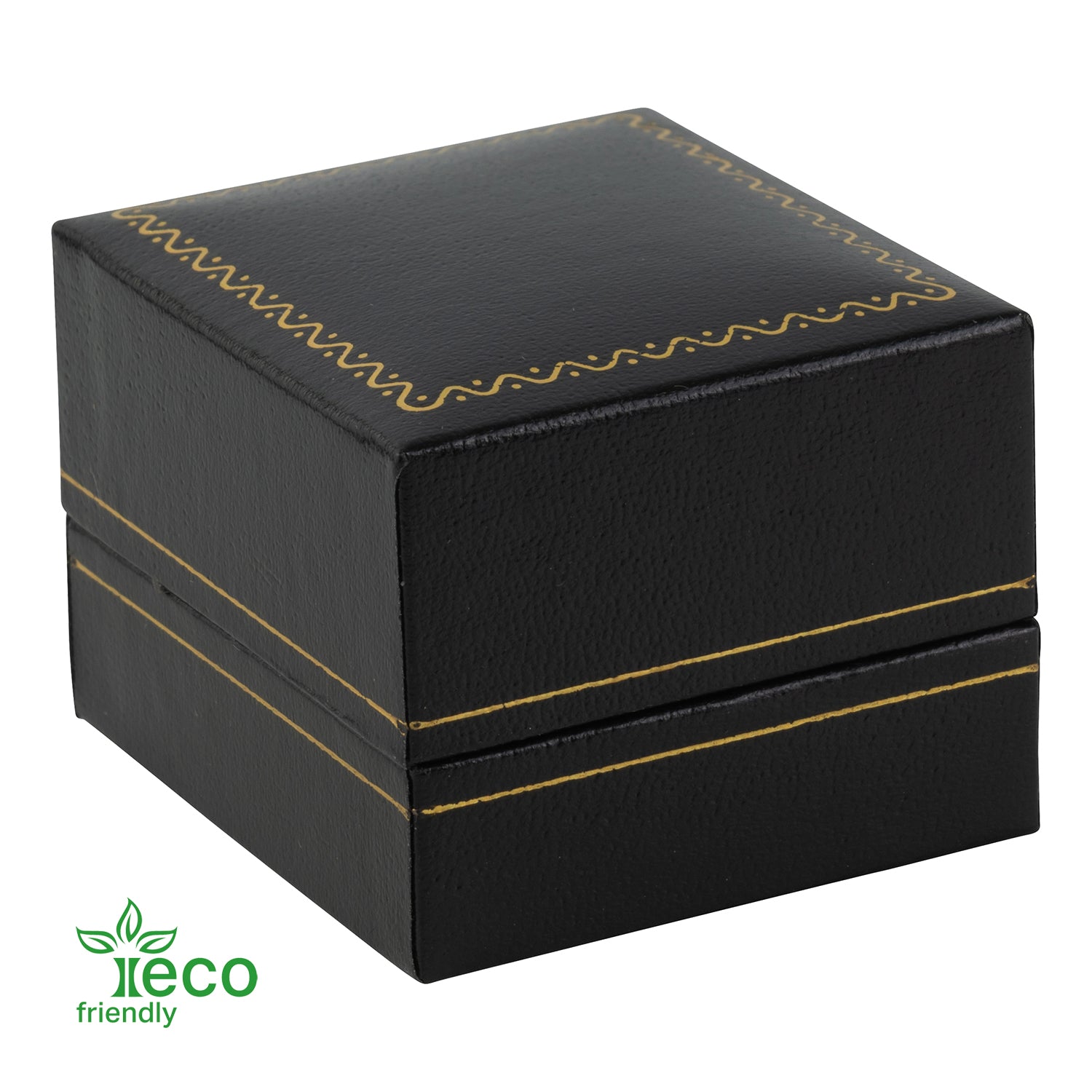 Eco-Friendly Plastic Single Ring Box, Paper-Covered with Gold Accent