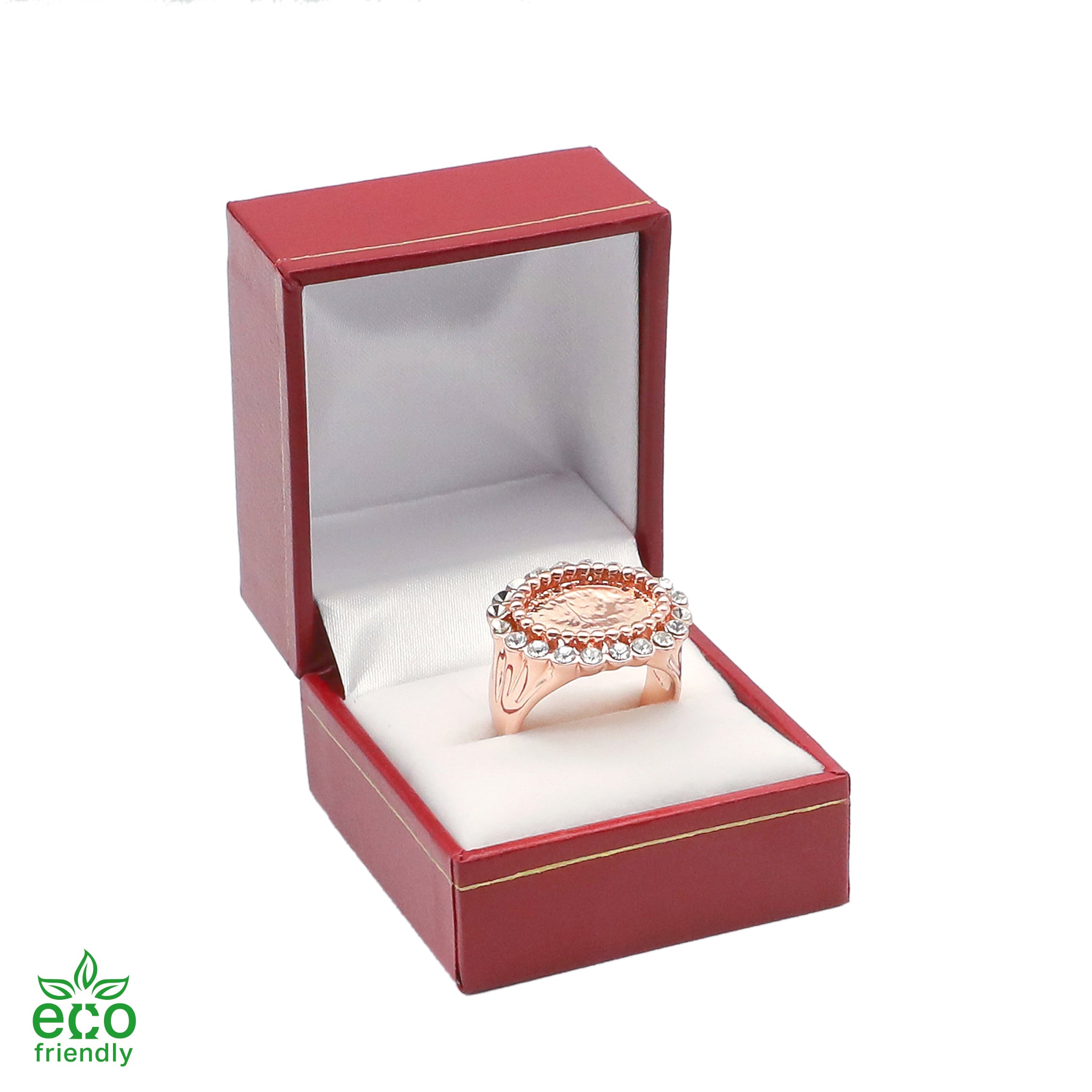 Eco-Friendly Paper-Covered Single Ring Box with Gold Accent