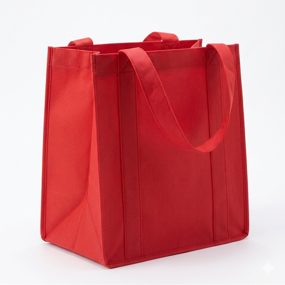 Red Nonwoven Bag with Outer Stitched Handle