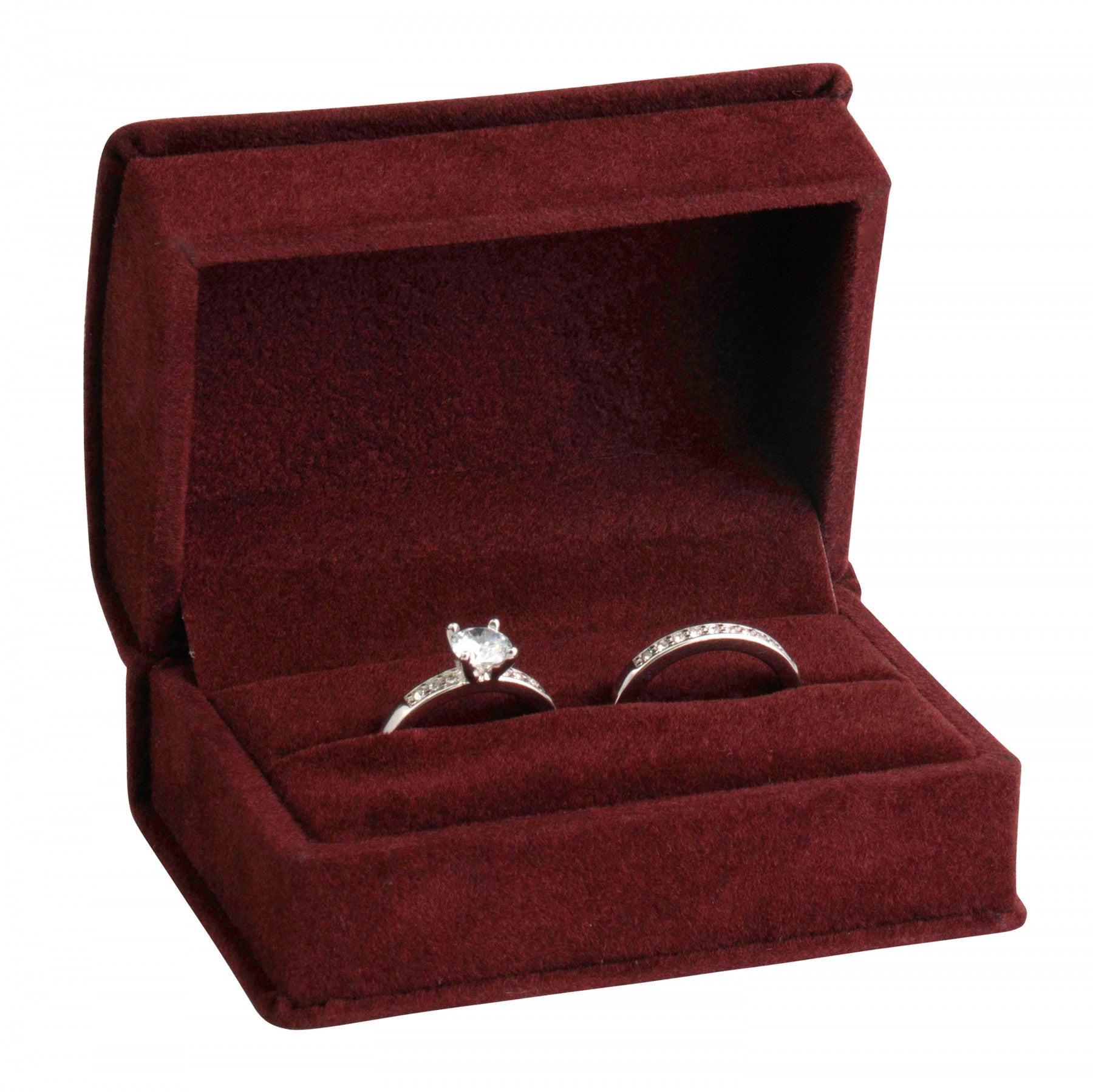 Suede Double Ring Box with Matching Interior with Ribboned Packer