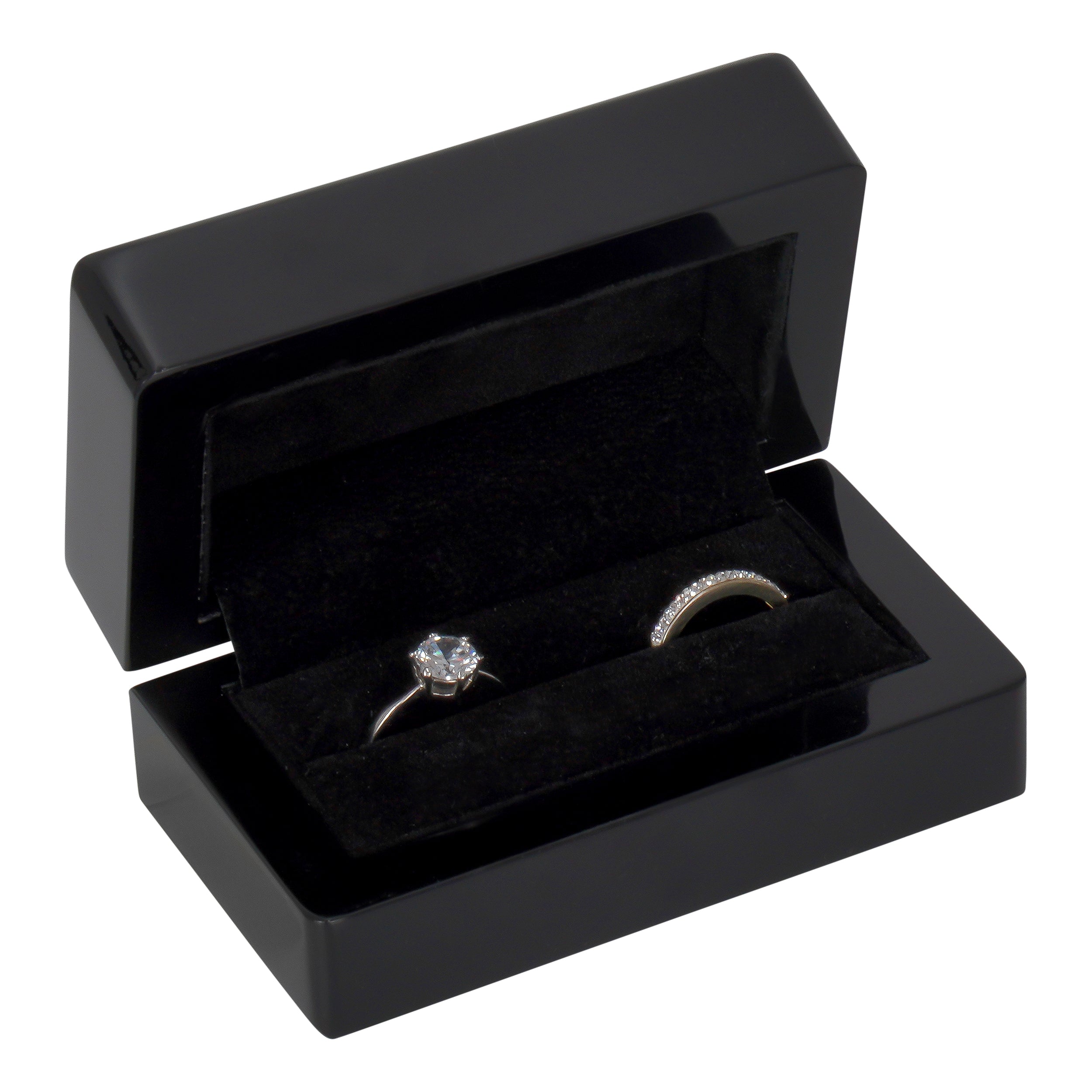 Wooden Double Ring Box with Suede Insert