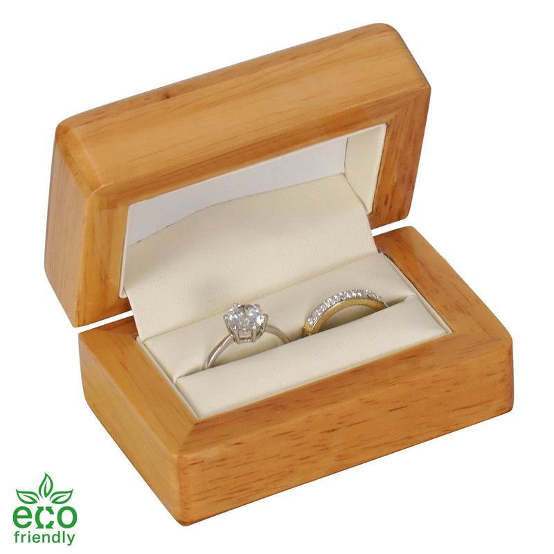 Eco-Friendly Wooden Double Ring Box with Suede Insert