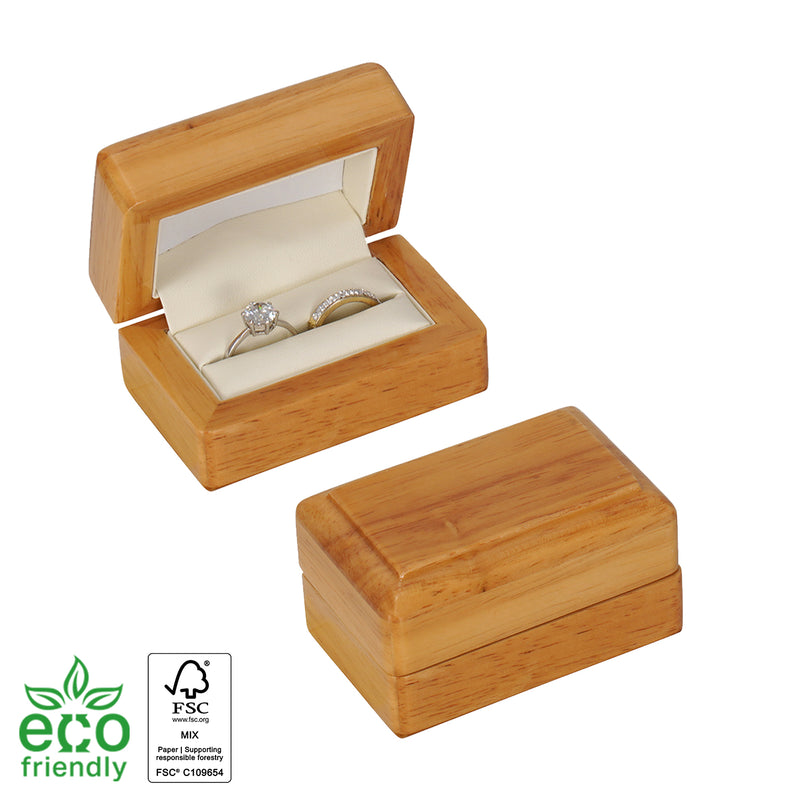 Eco-Friendly Wooden Double Ring Box with Suede Insert