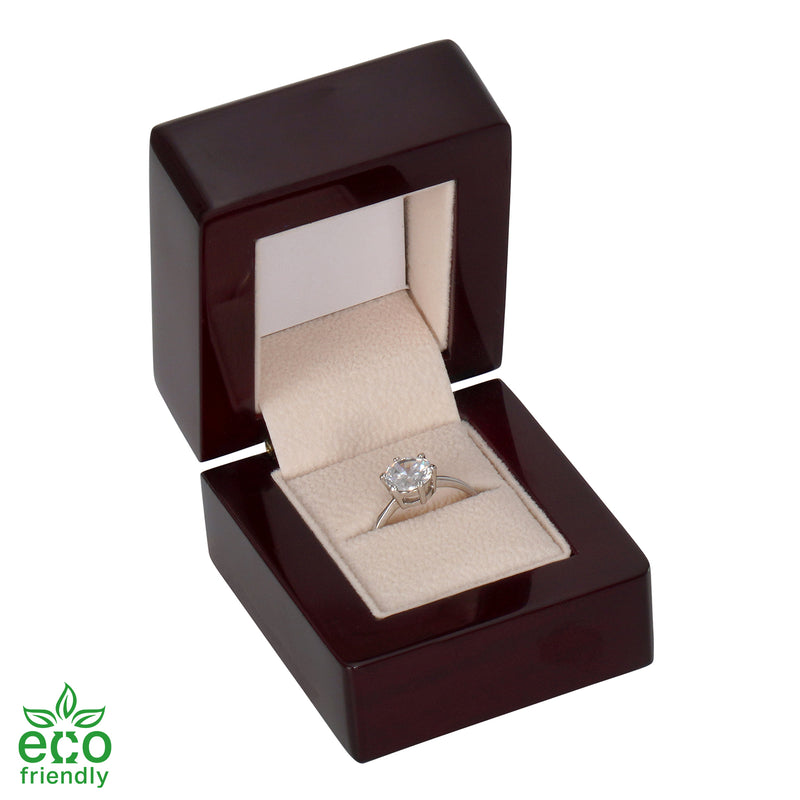 Eco-Friendly Wooden Single Ring Box with Suede Insert