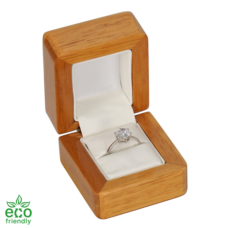 Eco-Friendly Wooden Single Ring Box with Suede Insert