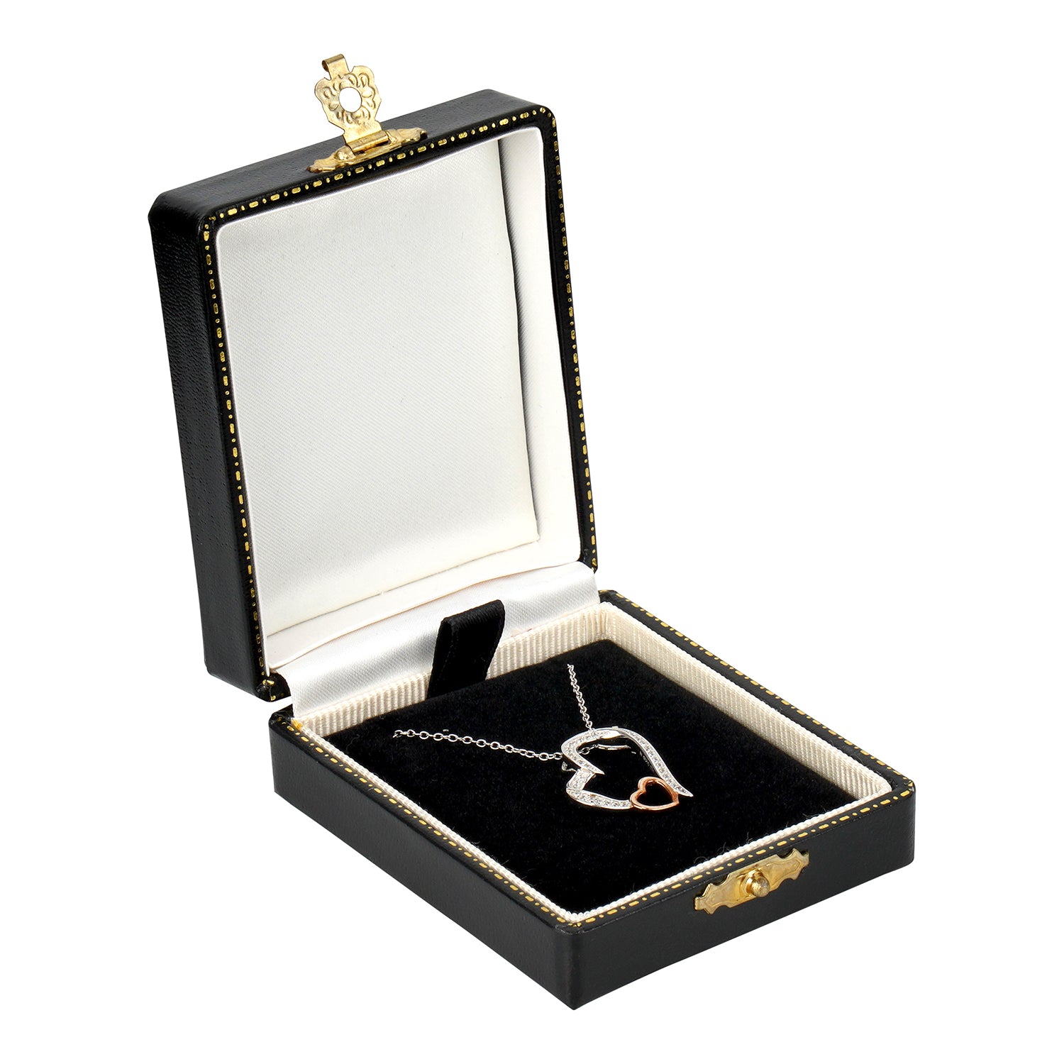 Antique Look Leatherette Pendant Box with Satin Inner Lid