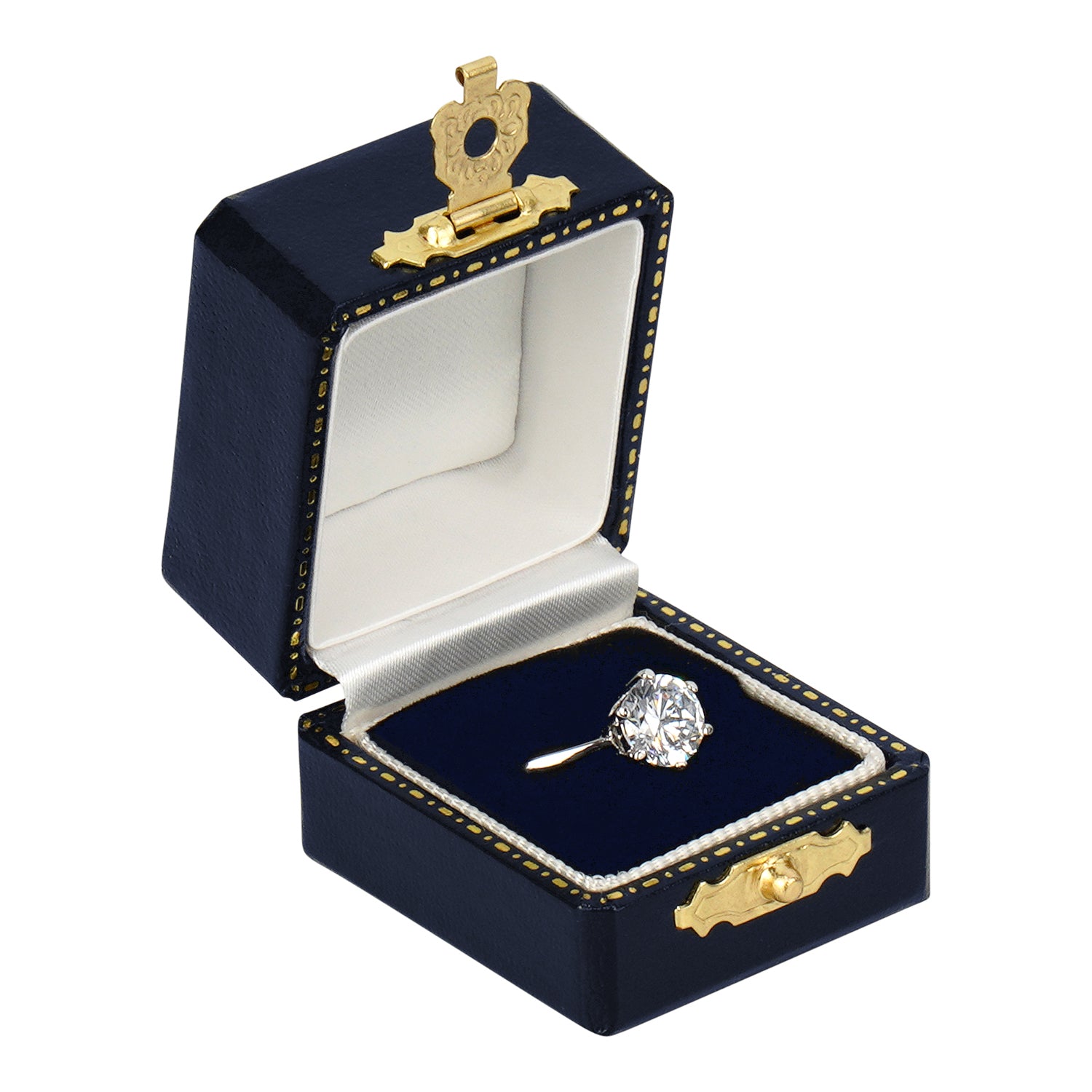 Antique Look Leatherette Single Ring Box with Satin Inner Lid