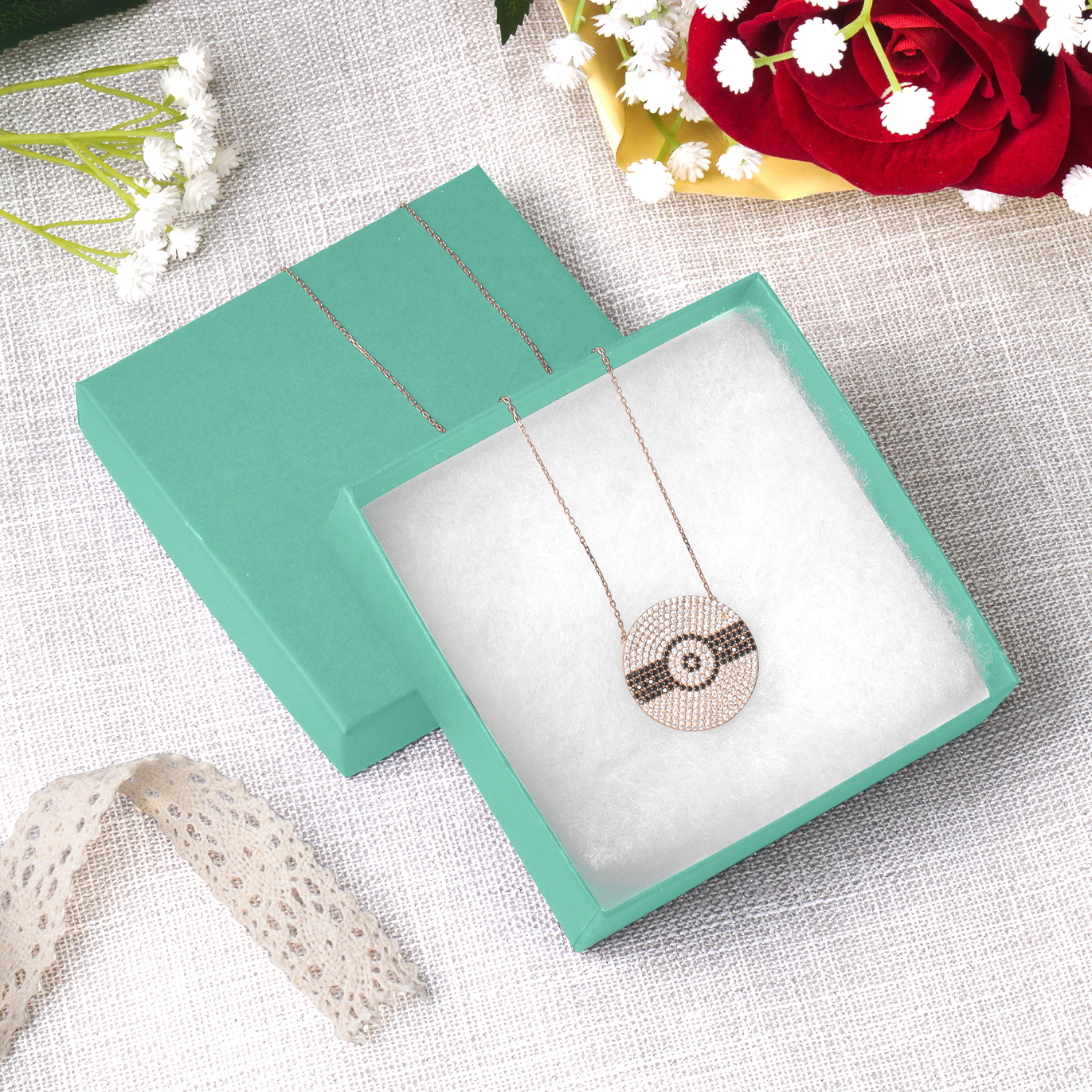 Light Teal Cotton Filled Cardboard Boxes