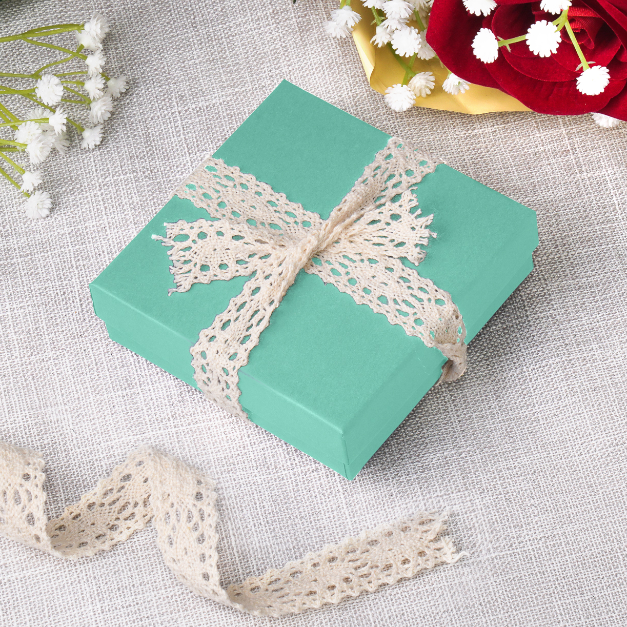 Light Teal Cotton Filled Cardboard Boxes