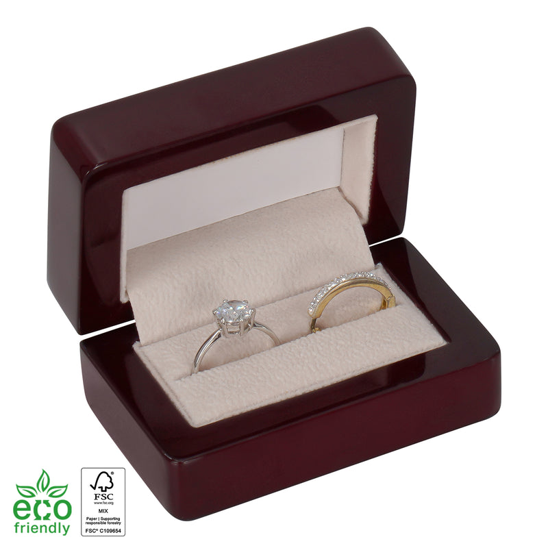 Eco-Friendly Wooden Double Ring Box with Suede Insert