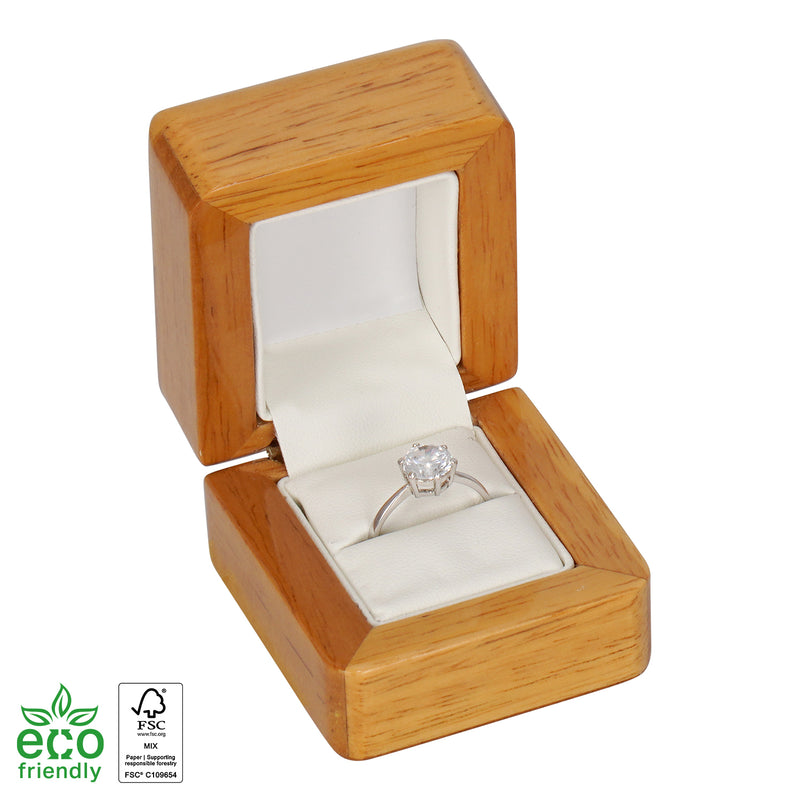 Eco-Friendly Wooden Single Ring Box with Suede Insert