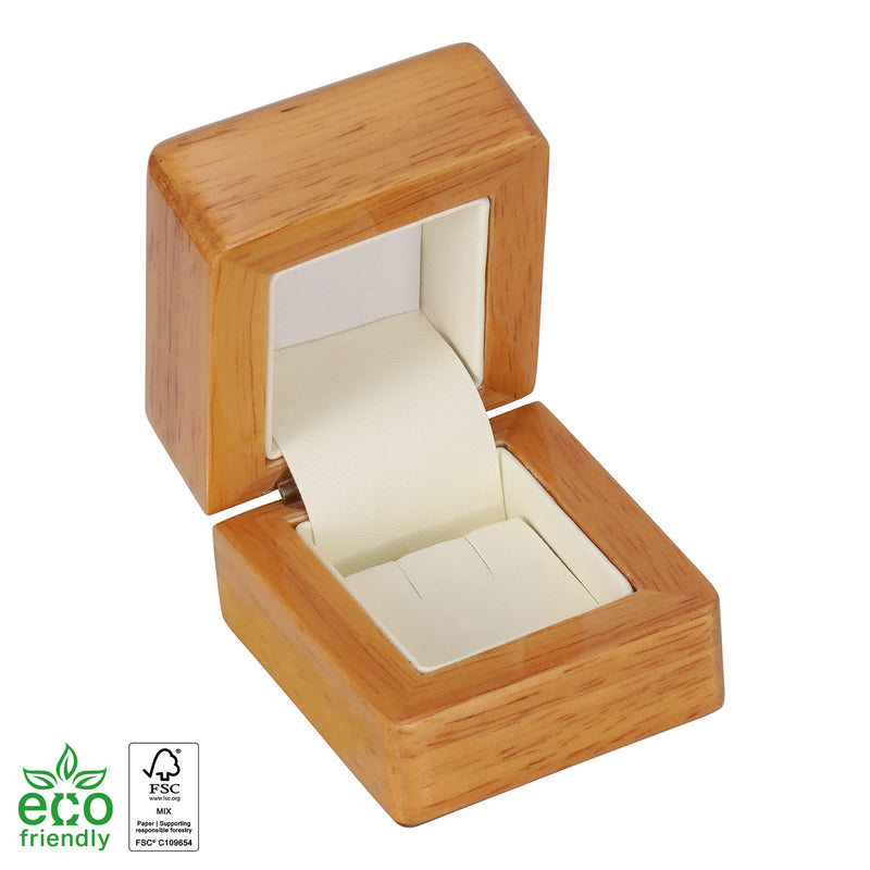 Eco-Friendly Wooden Single Ring Box with Suede Insert