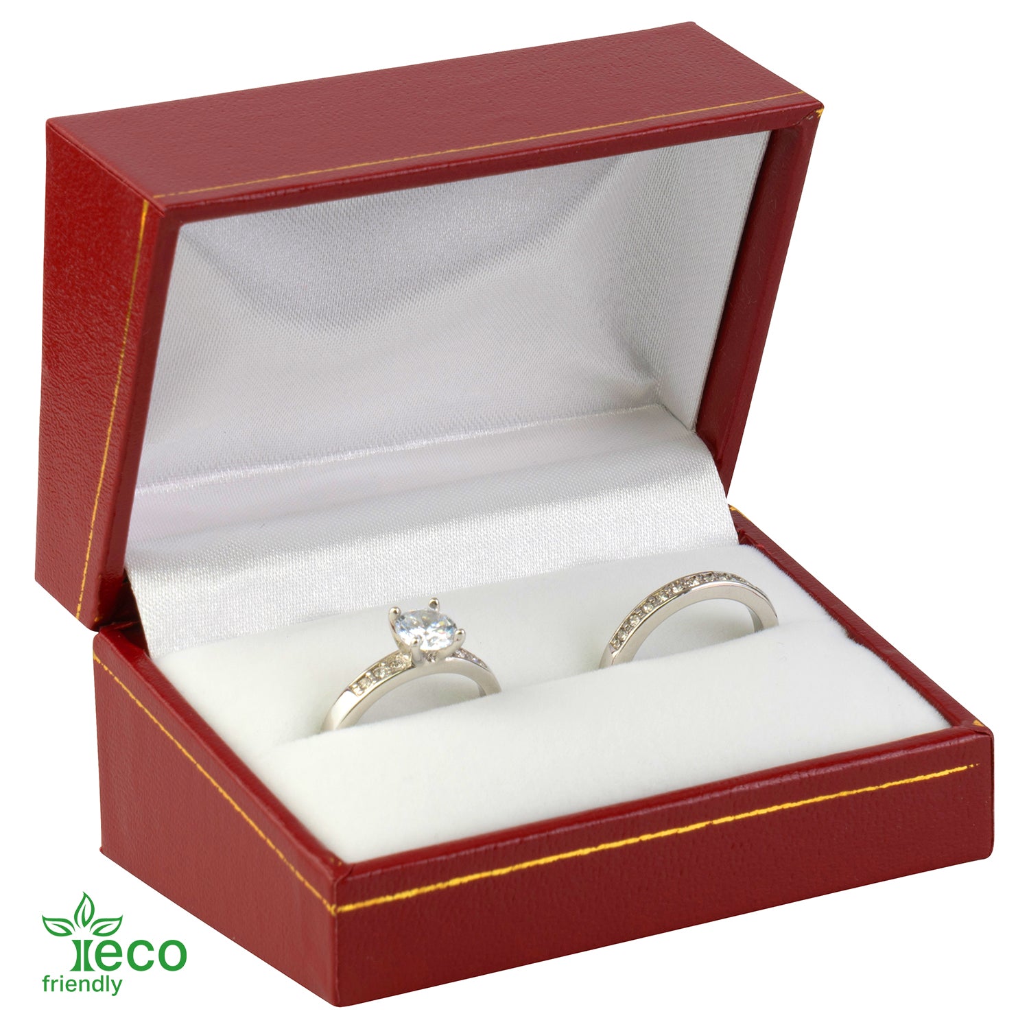 Eco-Friendly Paper Covered Double Ring Box with Gold Accent