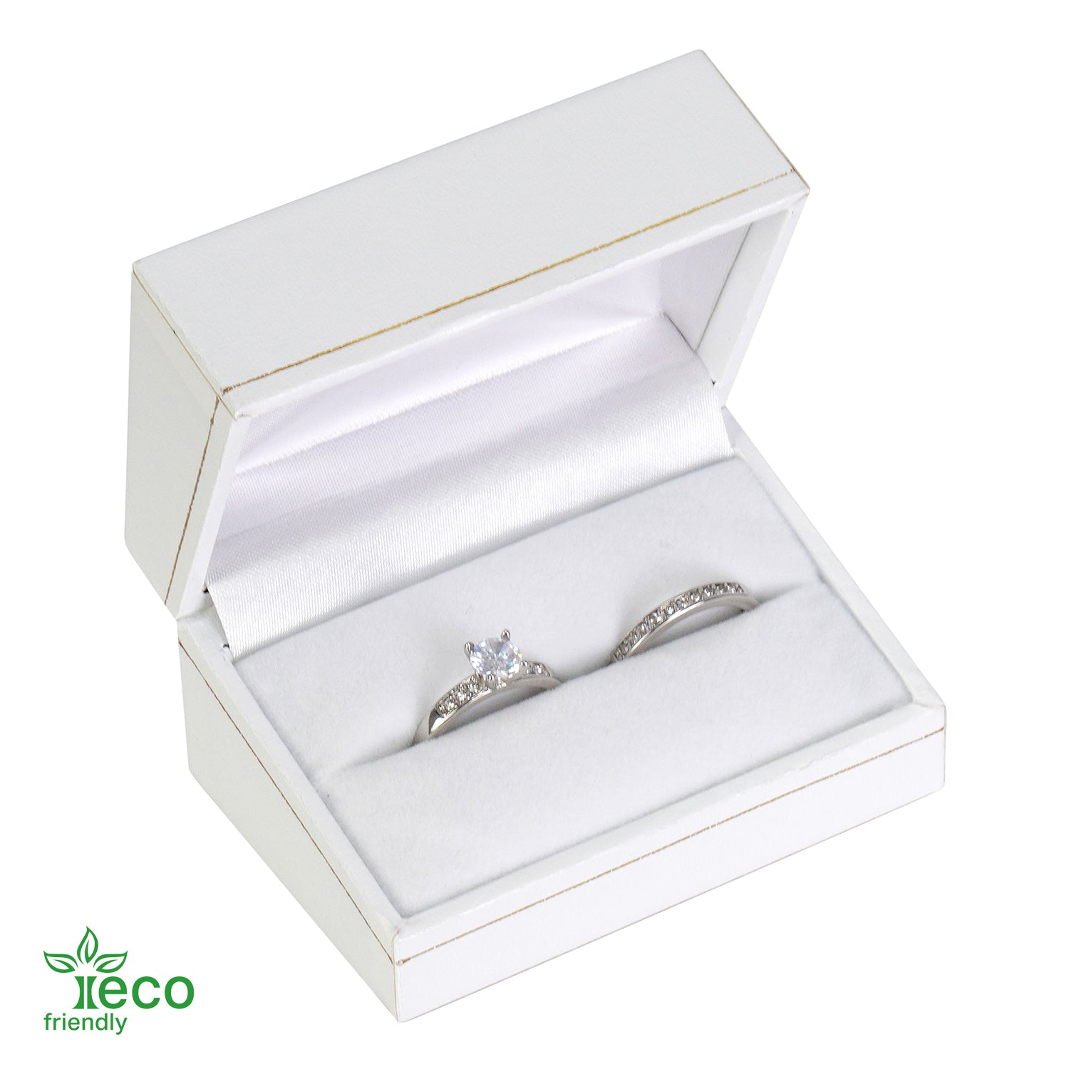 Eco-Friendly Paper Covered Double Ring Box with Gold Accent