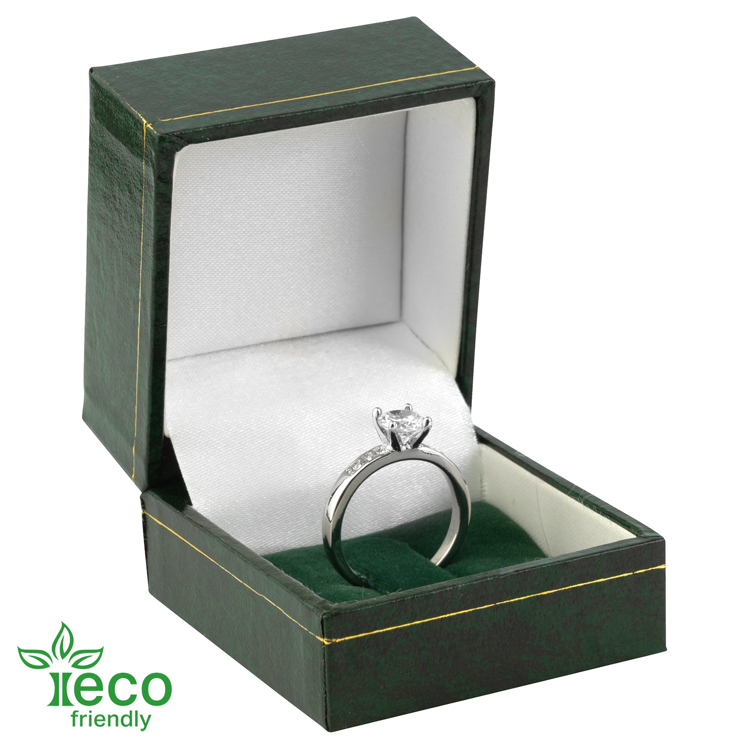 Eco-Friendly Plastic Clip Ring Box, Paper-Covered with Gold Accent