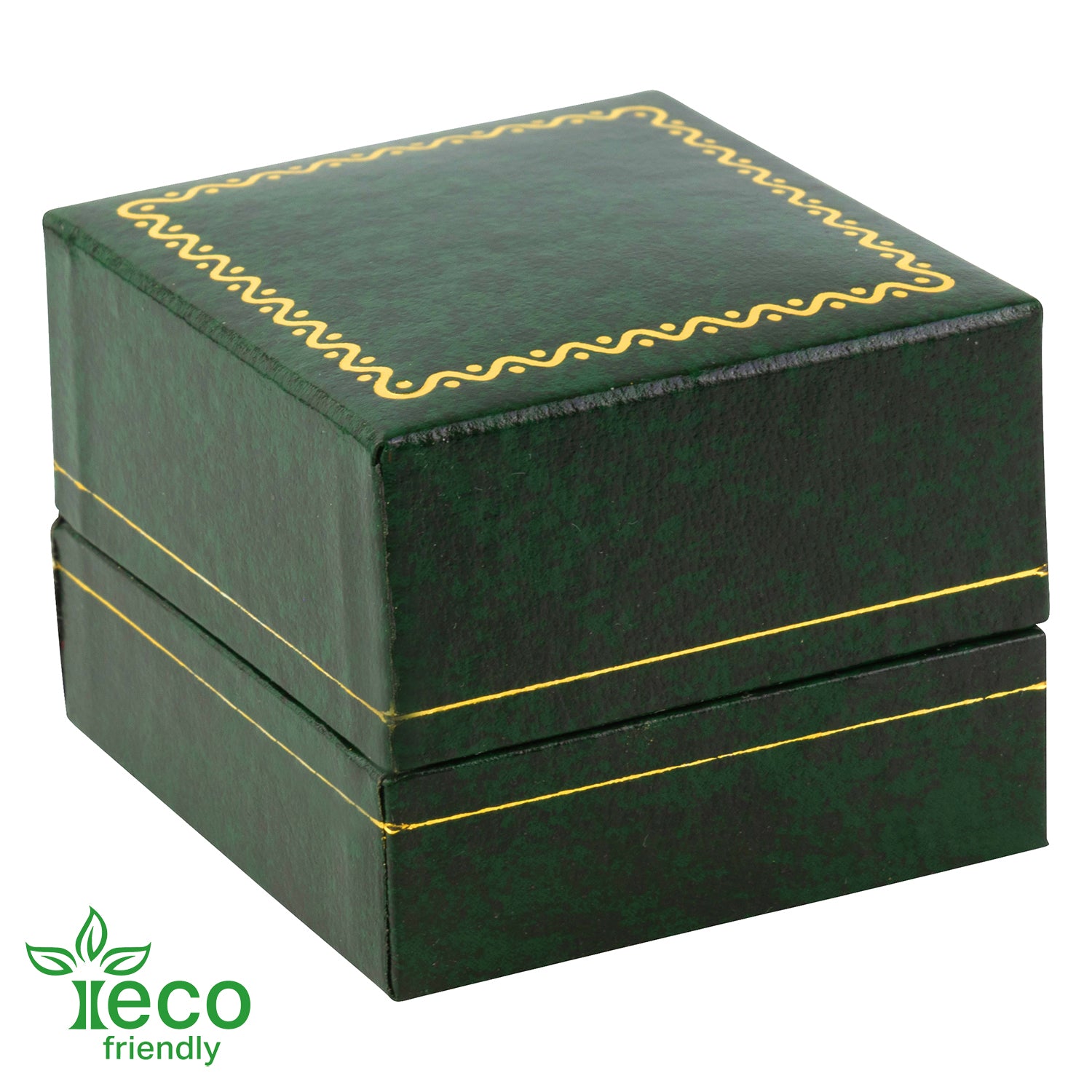 Eco-Friendly Plastic Clip Ring Box, Paper-Covered with Gold Accent
