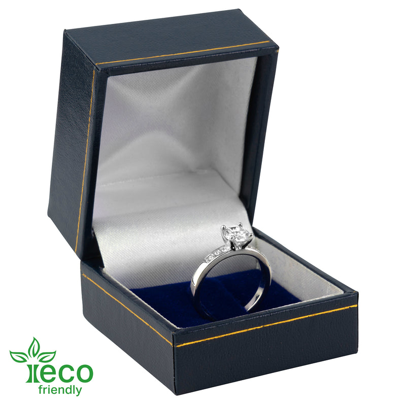 Eco-Friendly Plastic Clip Ring Box, Paper-Covered with Gold Accent