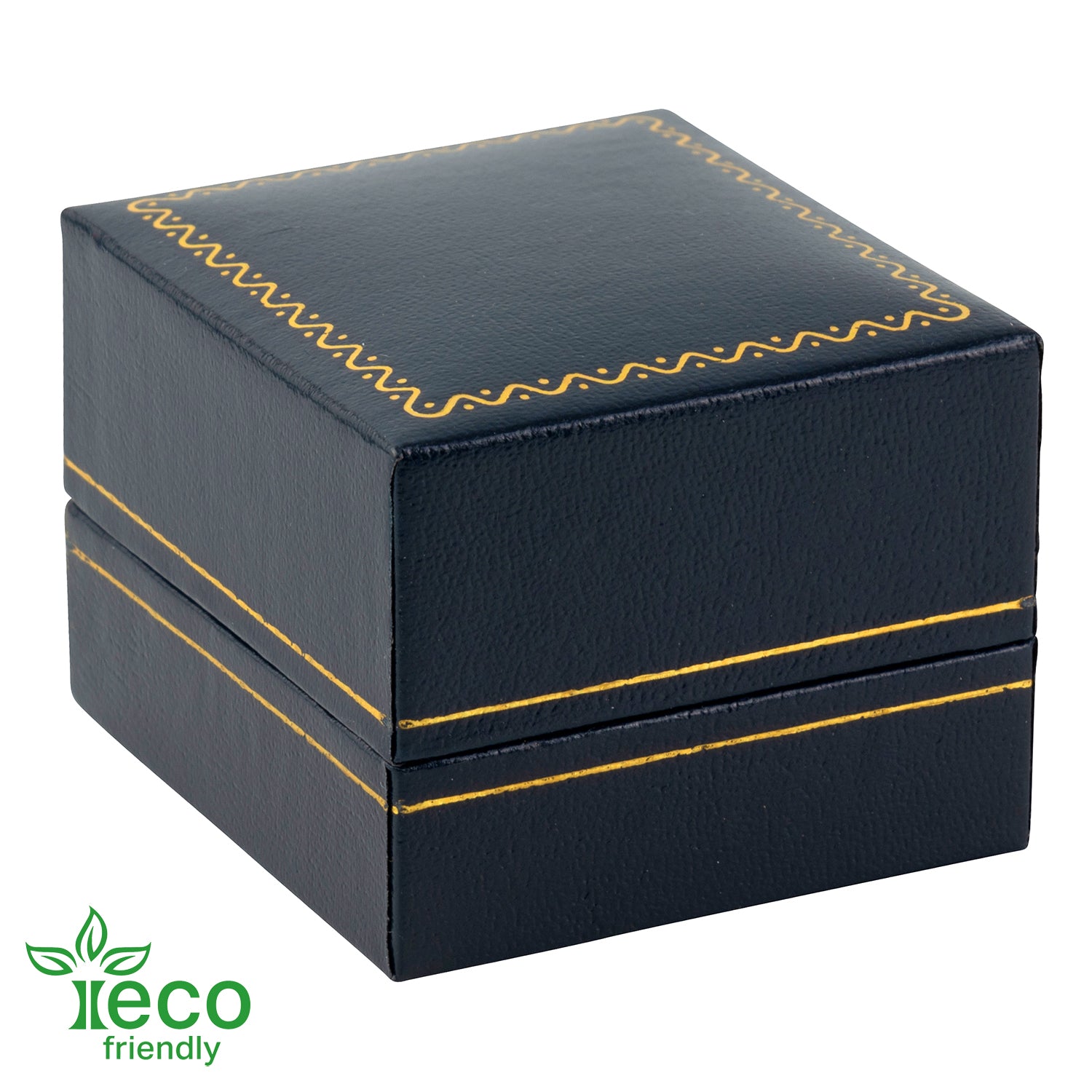 Eco-Friendly Plastic Clip Ring Box, Paper-Covered with Gold Accent