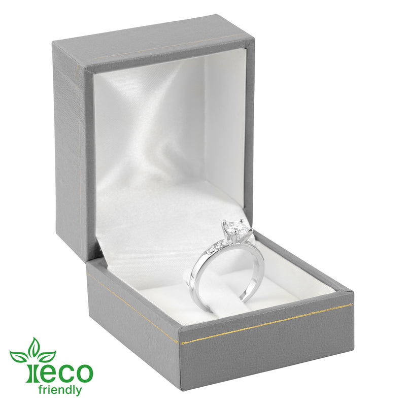 Eco-Friendly Plastic Clip Ring Box, Paper-Covered with Gold Accent