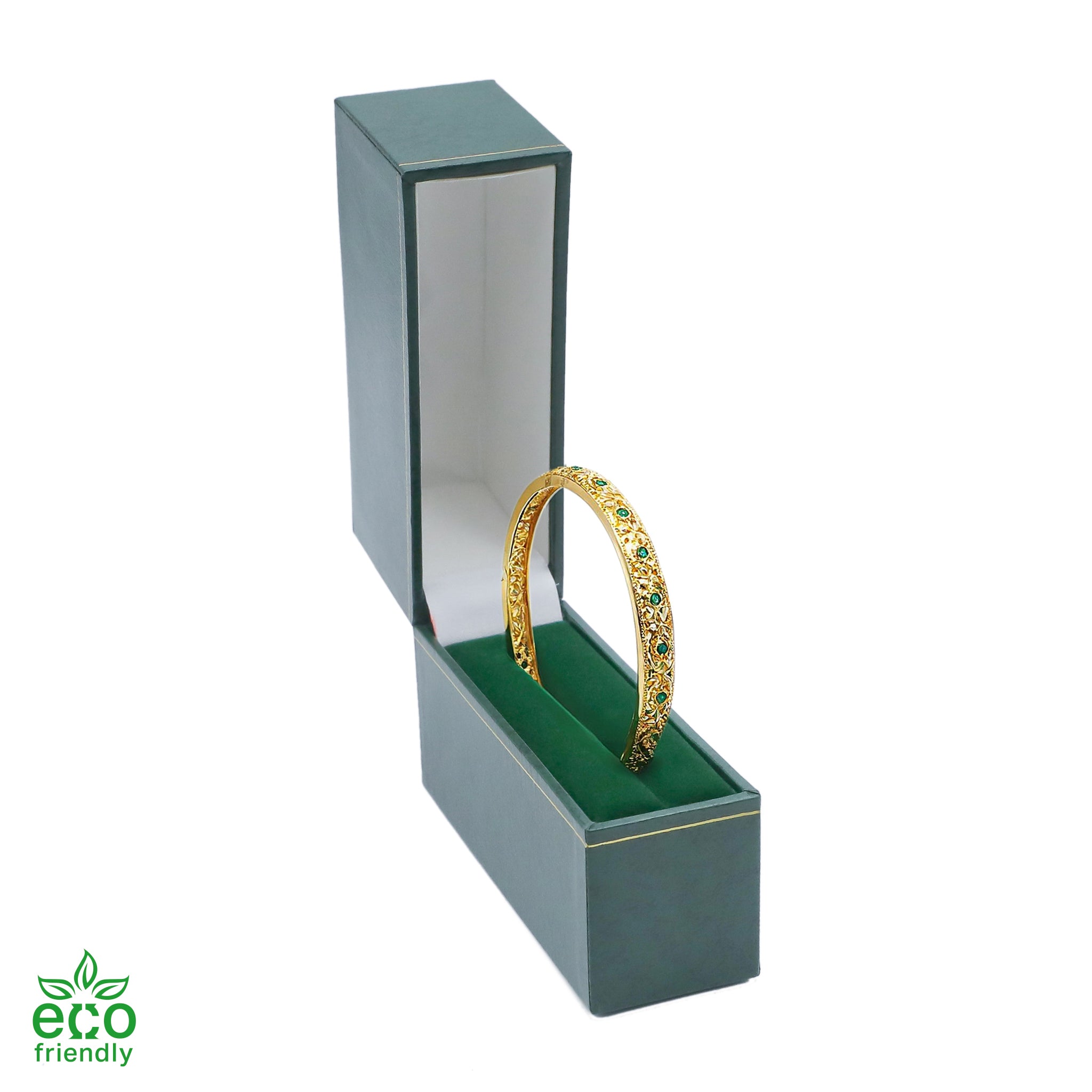 Eco-Friendly Paper-Covered Standing Bangle Box with Gold Accent