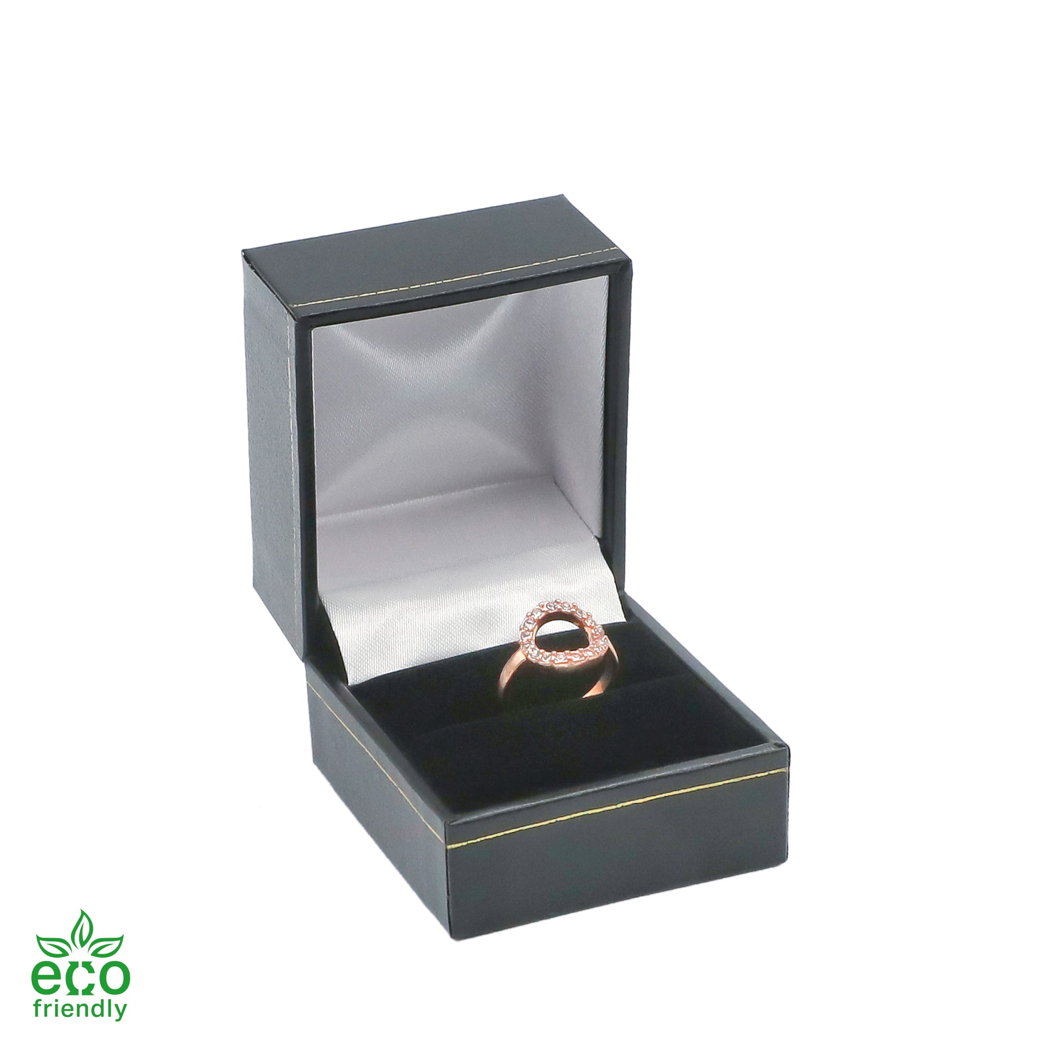 Eco-Friendly Plastic Single Ring Box, Paper-Covered with Gold Accent