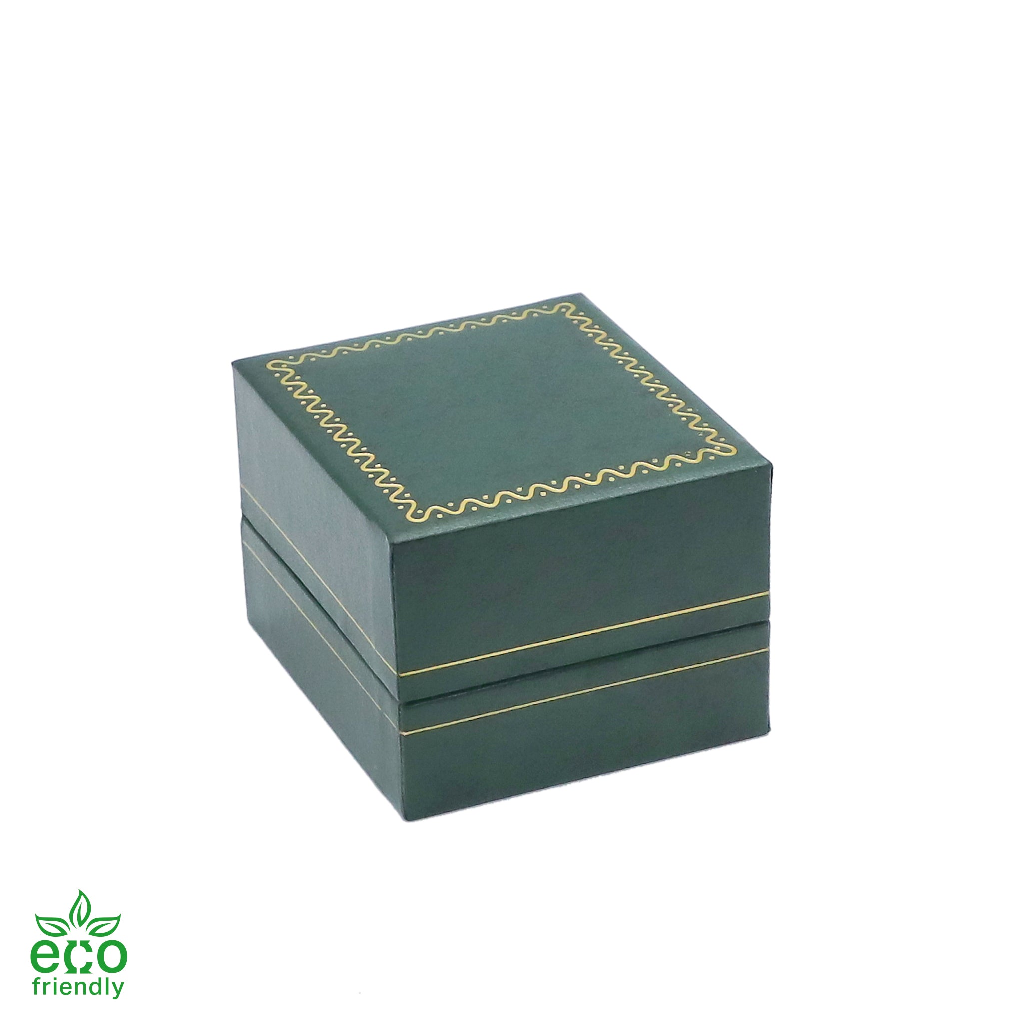 Eco-Friendly Plastic Single Ring Box, Paper-Covered with Gold Accent