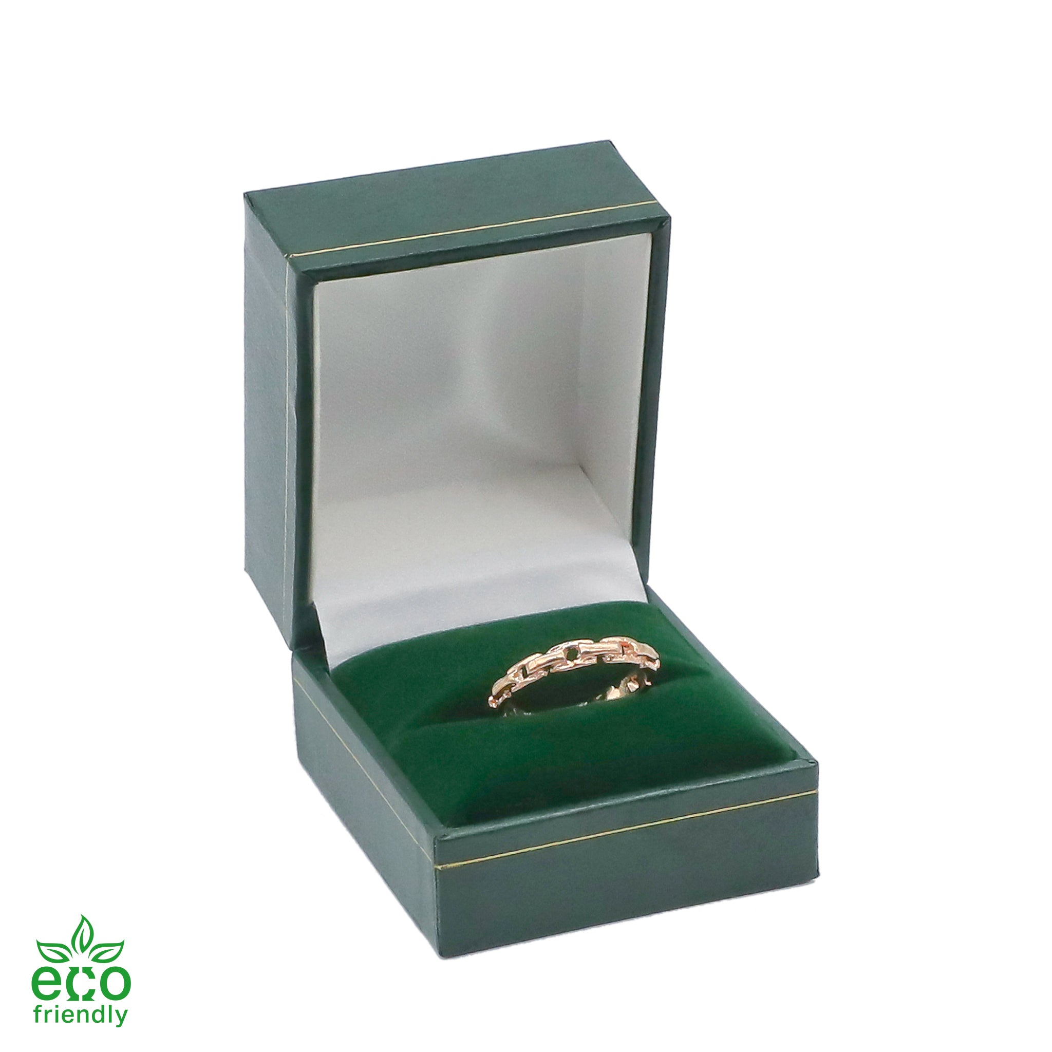 Eco-Friendly Plastic Single Ring Box, Paper-Covered with Gold Accent