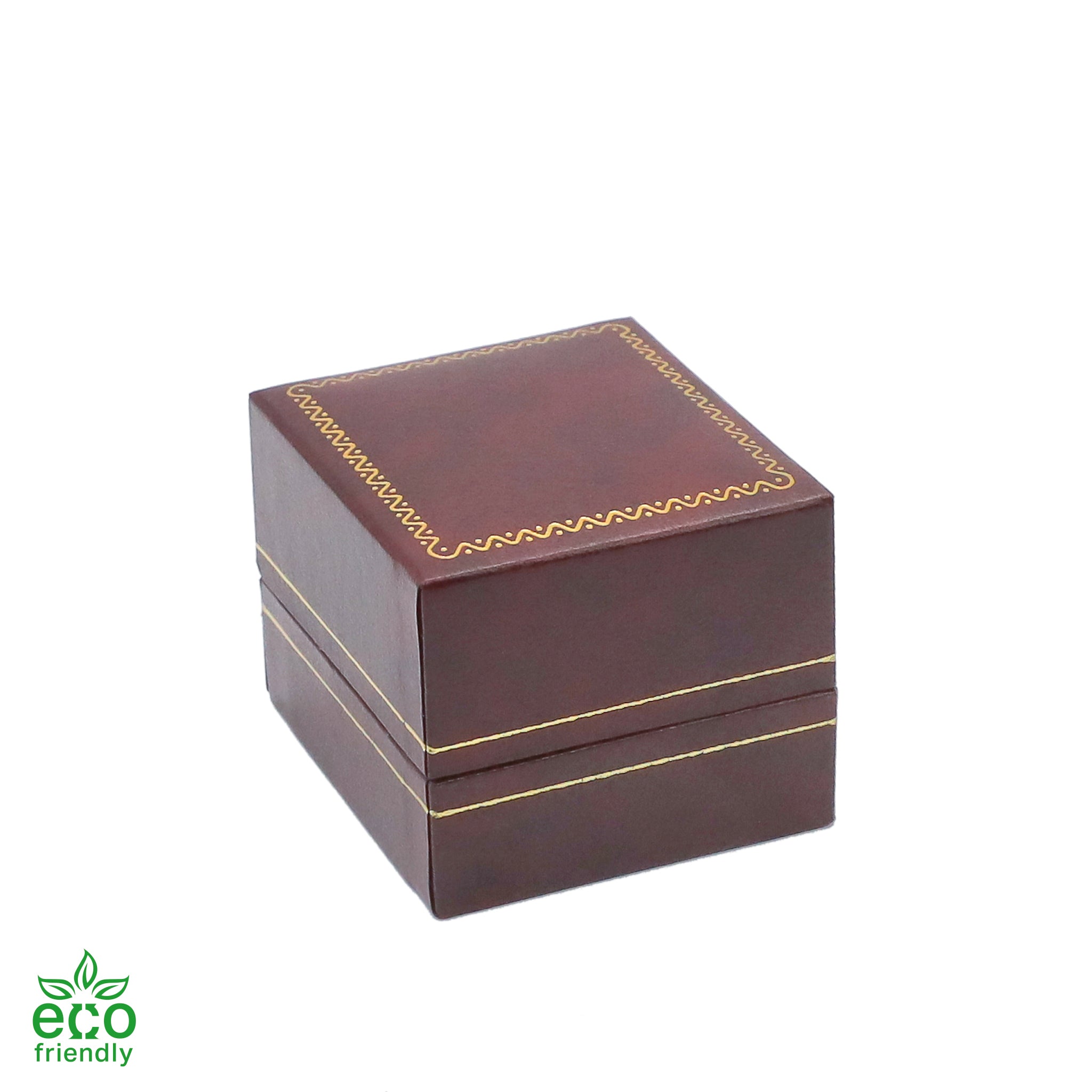 Eco-Friendly Plastic Single Ring Box, Paper-Covered with Gold Accent