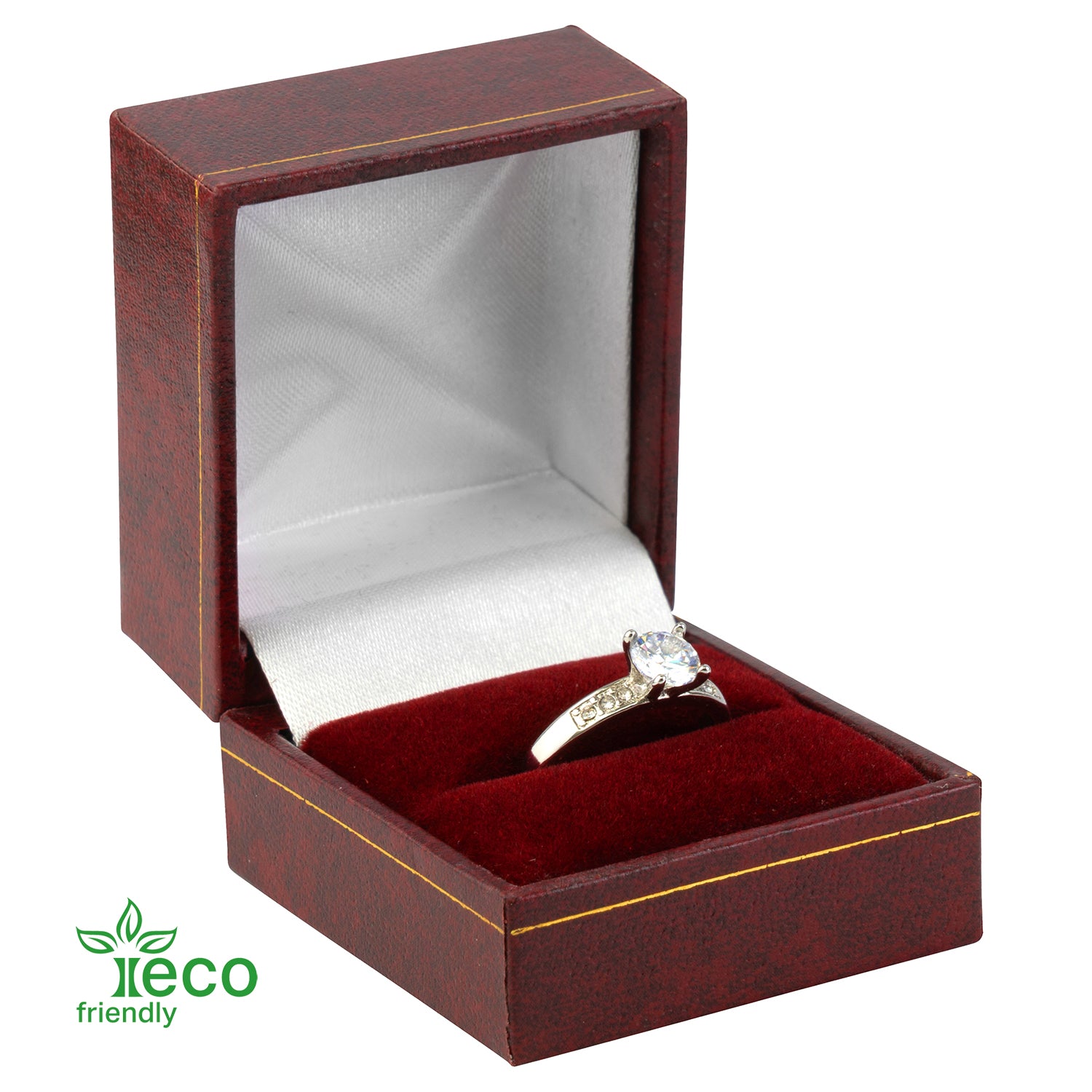 Eco-Friendly Plastic Single Ring Box, Paper-Covered with Gold Accent