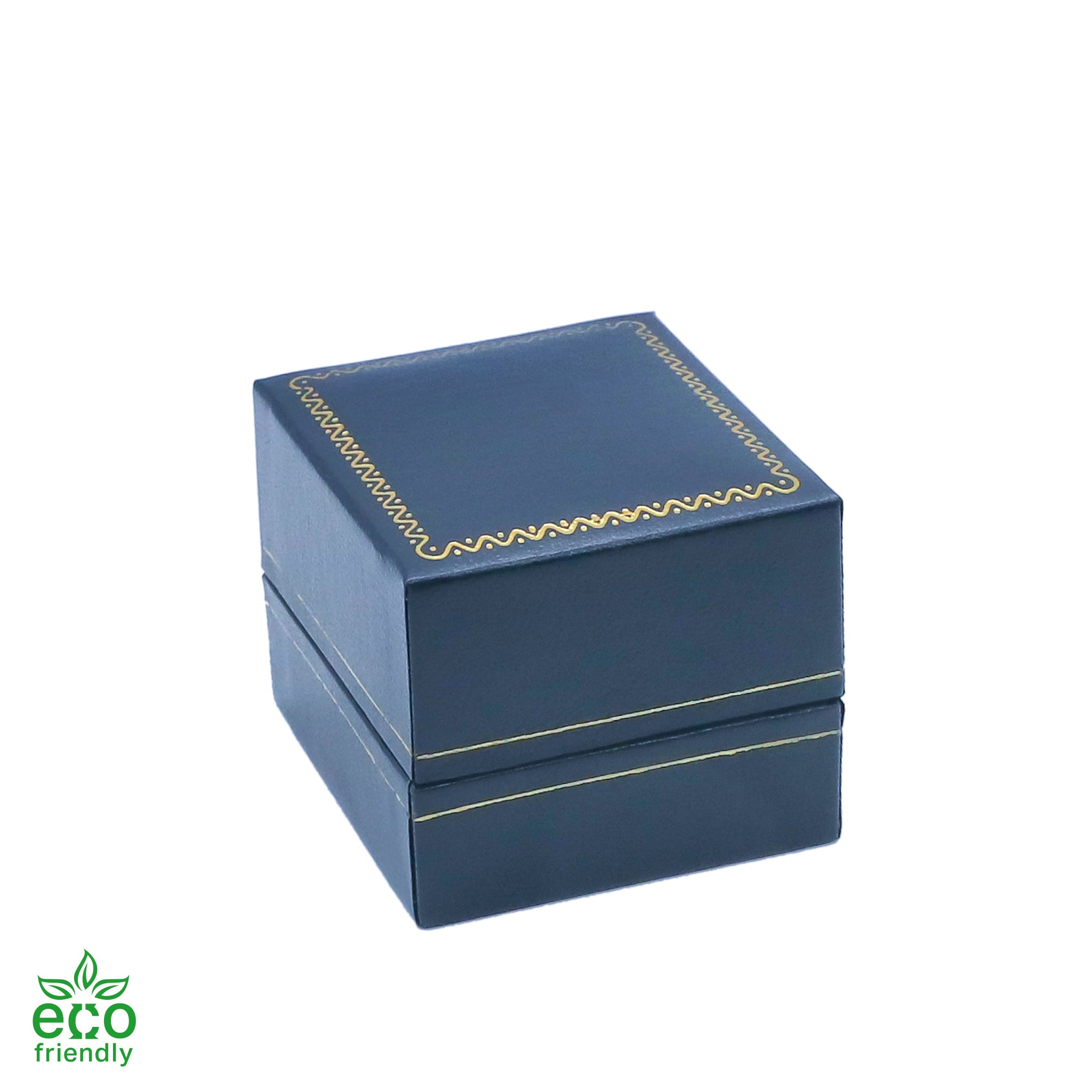 Eco-Friendly Plastic Single Ring Box, Paper-Covered with Gold Accent