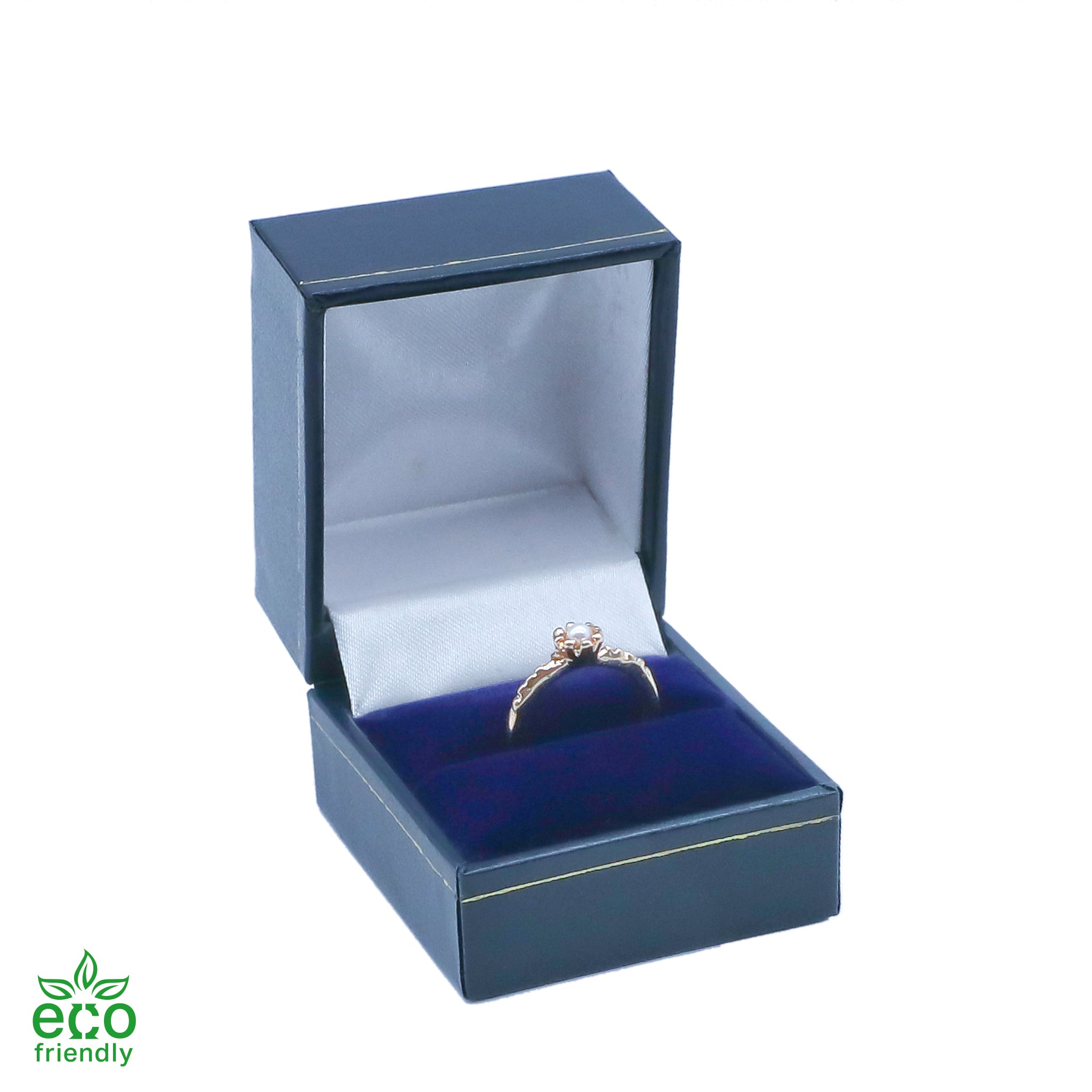 Eco-Friendly Plastic Single Ring Box, Paper-Covered with Gold Accent