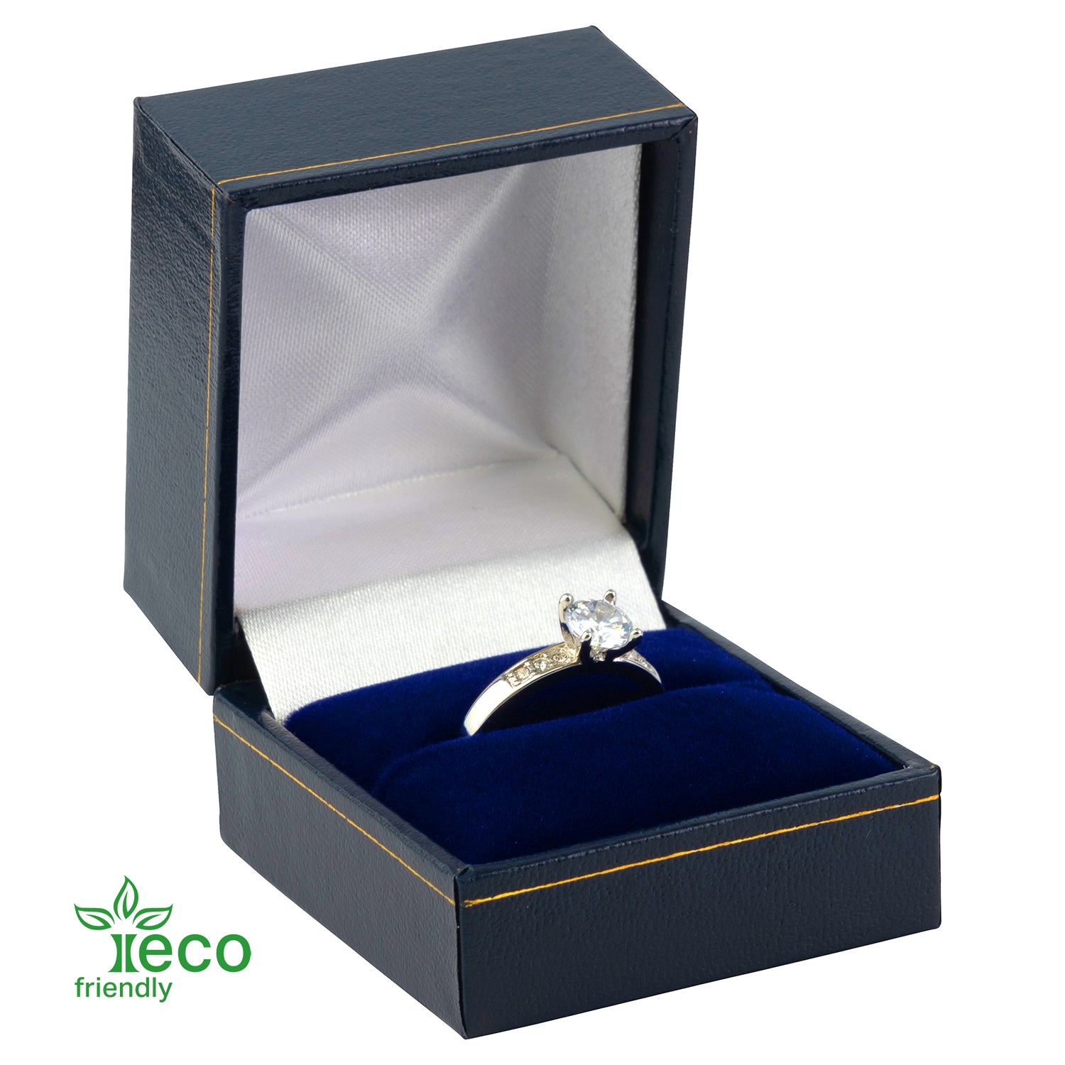 Eco-Friendly Plastic Single Ring Box, Paper-Covered with Gold Accent
