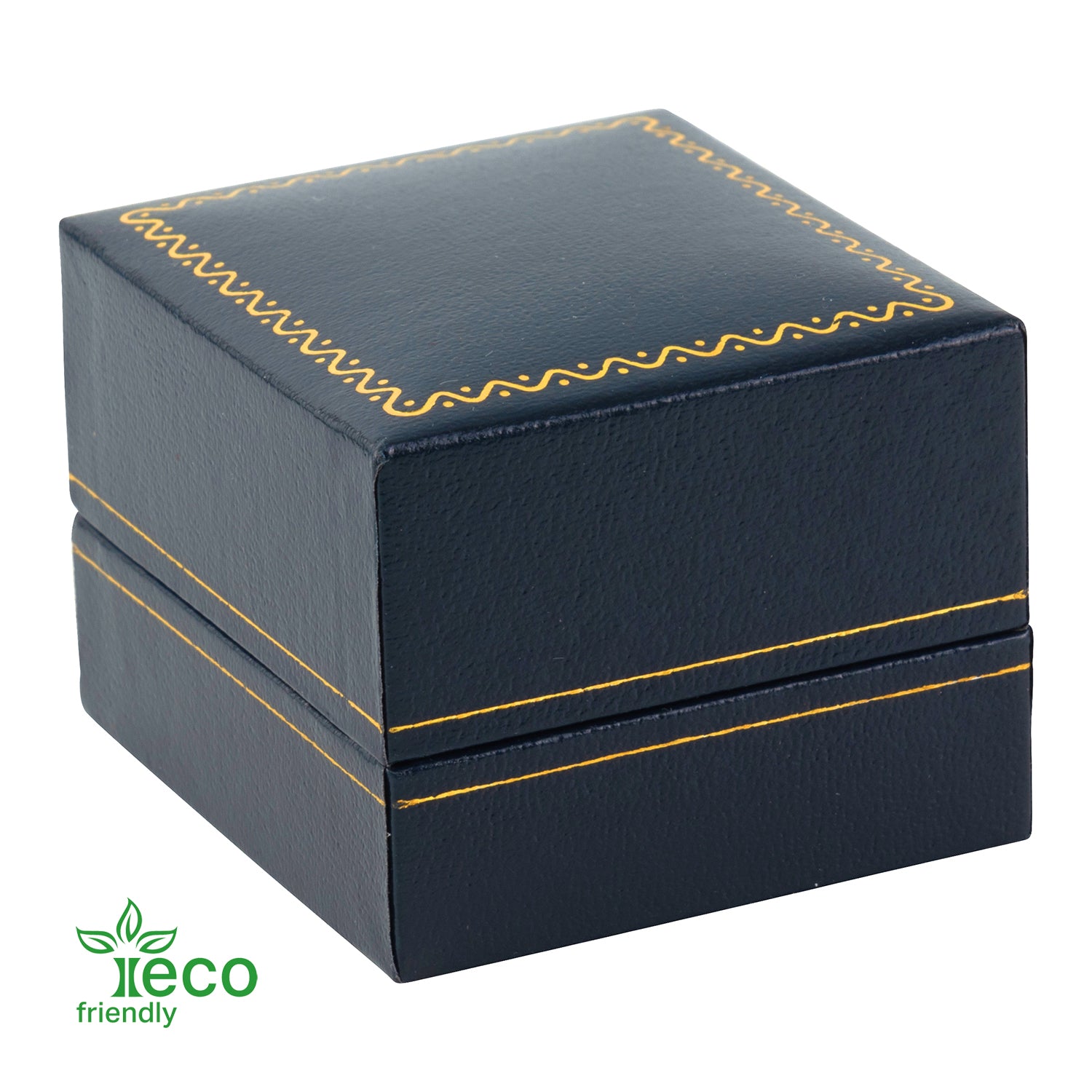 Eco-Friendly Plastic Single Ring Box, Paper-Covered with Gold Accent