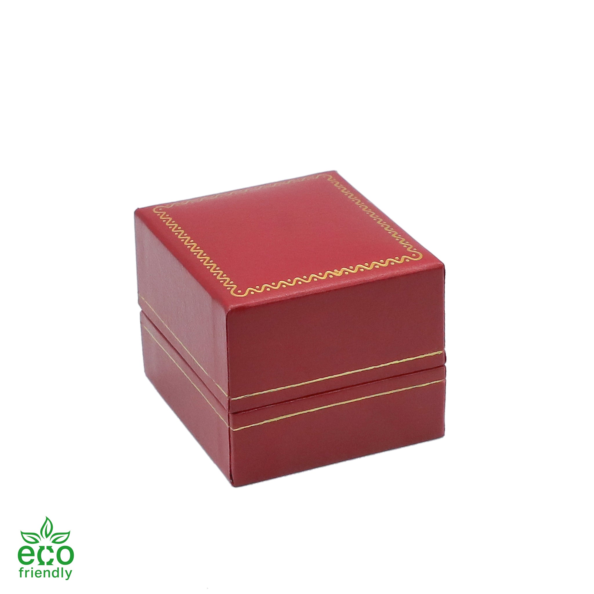 Eco-Friendly Plastic Single Ring Box, Paper-Covered with Gold Accent