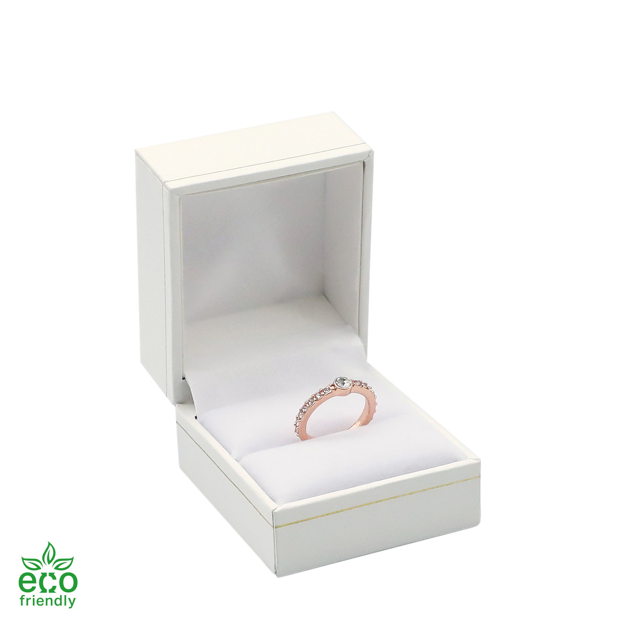 Eco-Friendly Plastic Single Ring Box, Paper-Covered with Gold Accent