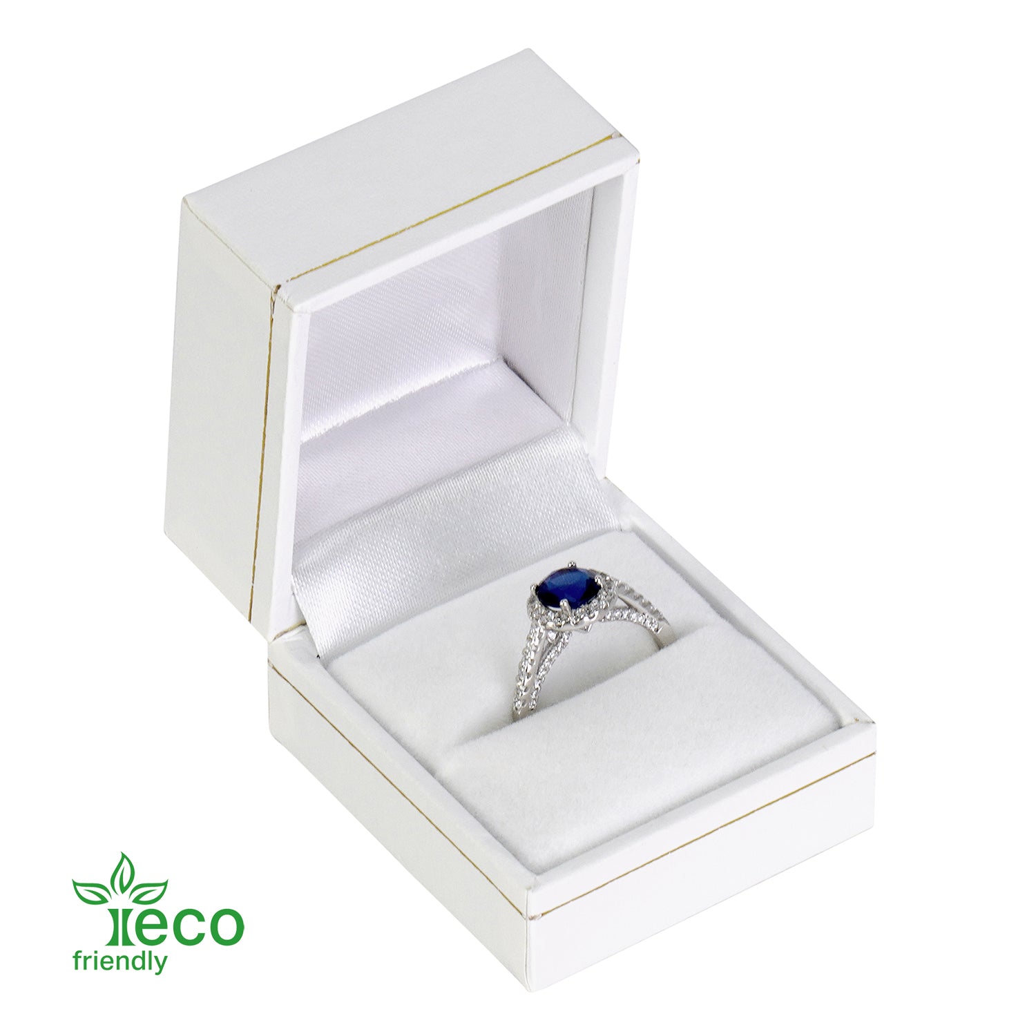 Eco-Friendly Plastic Single Ring Box, Paper-Covered with Gold Accent