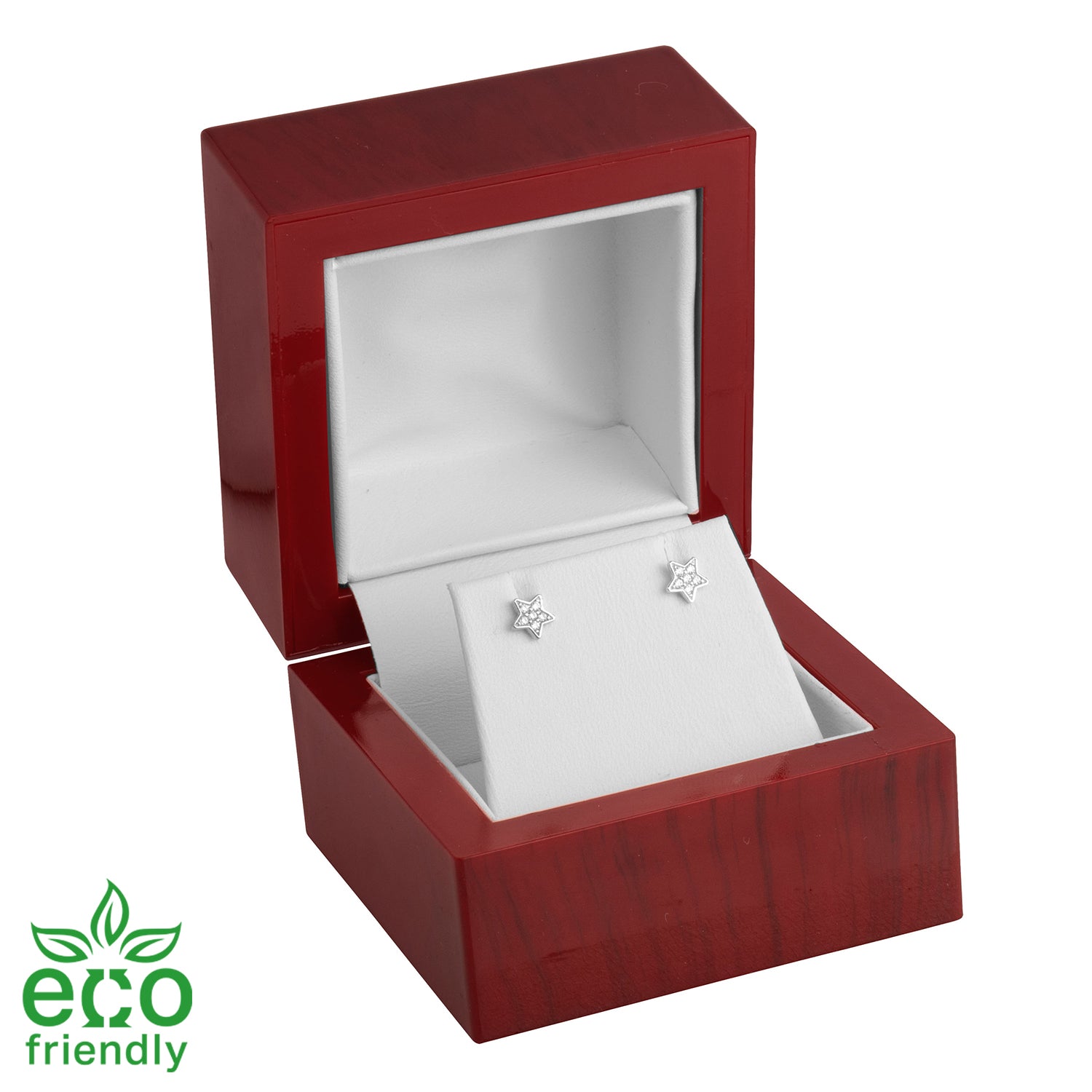 Eco-Friendly Rosewood Look Single Earring Box with White Leatherette Interior
