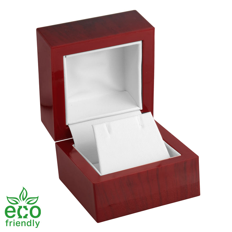 Eco-Friendly Rosewood Look Single Earring Box with White Leatherette Interior